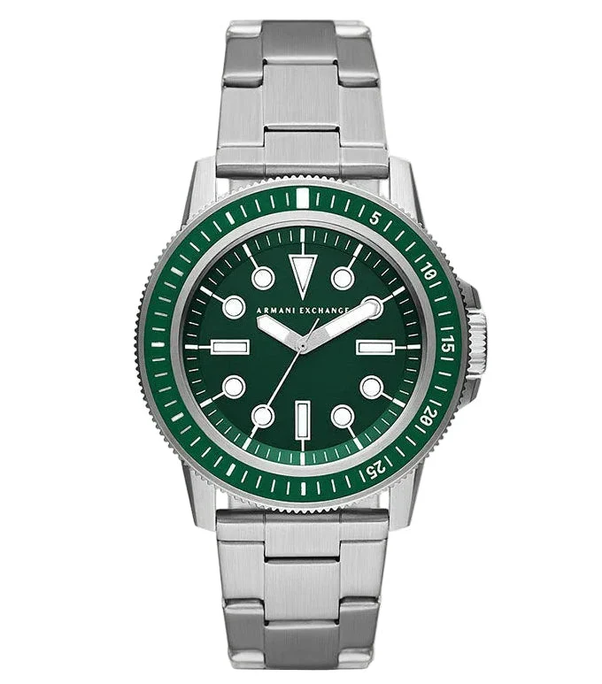 Armani Exchange Leonardo Green Dial Silver Watch - AX1860