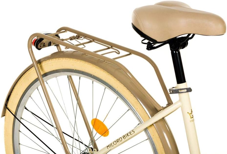 MILORD Creamy Brown Comfort Bike 1 Speed 28 Inch with Basket and Rear Bracket Dutch Women Urban Retro Vintage