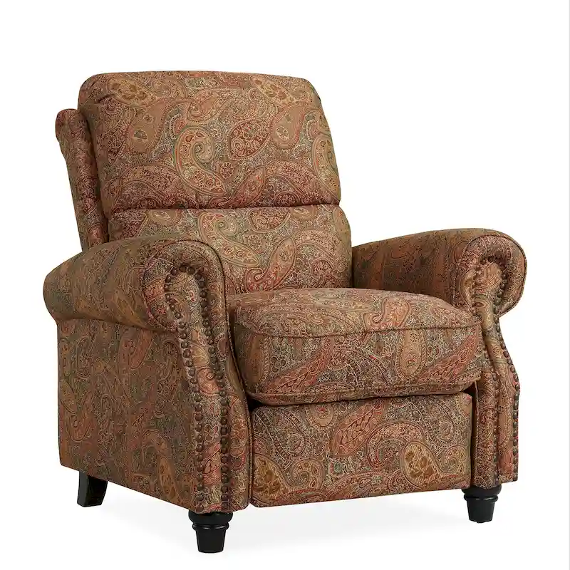 Push Back Recliner Chair with Padded Cushion and Solid Wood Legs