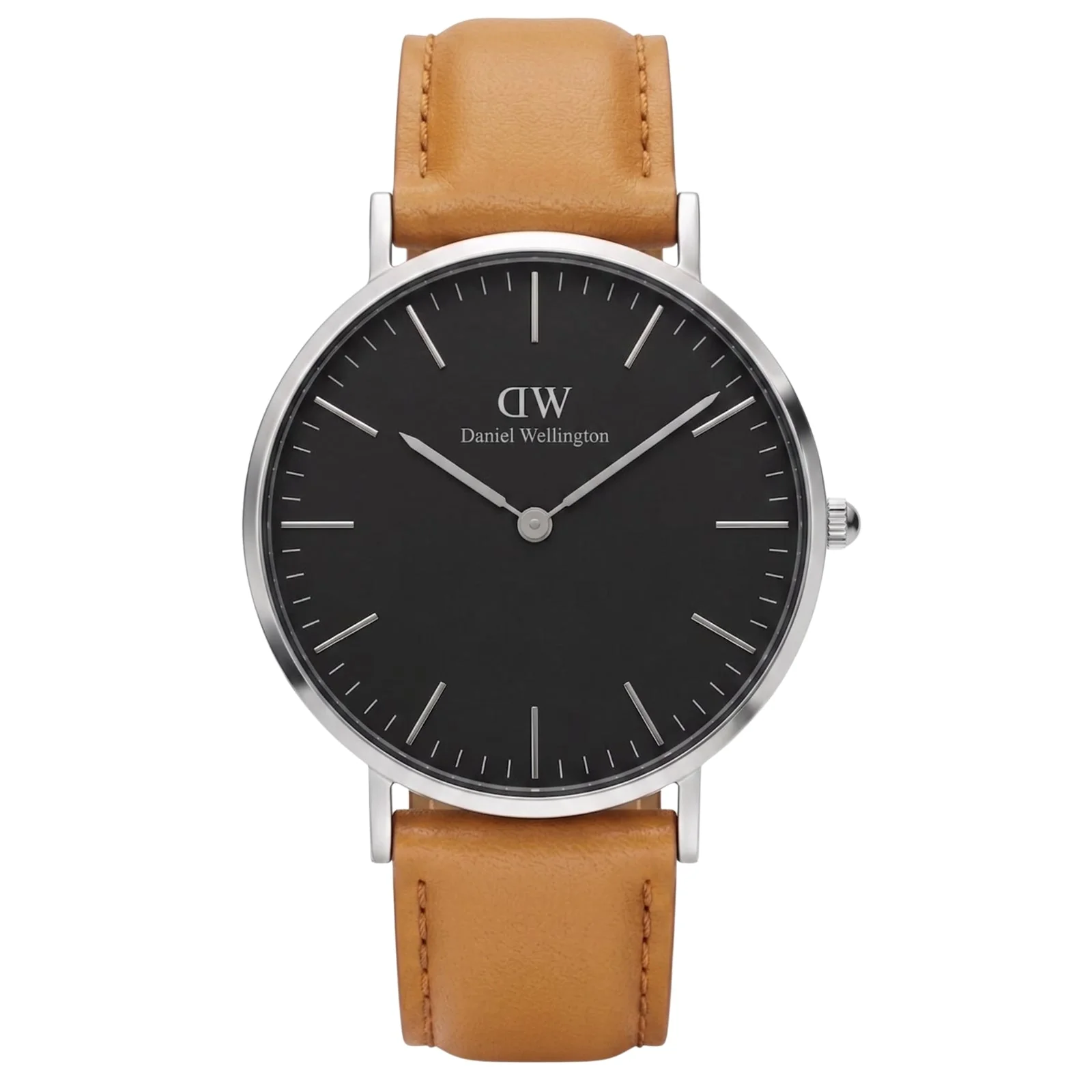 Daniel Wellington Durham 36mm Black Dial Brown Genuine Leather Silver Watch - DW00100144
