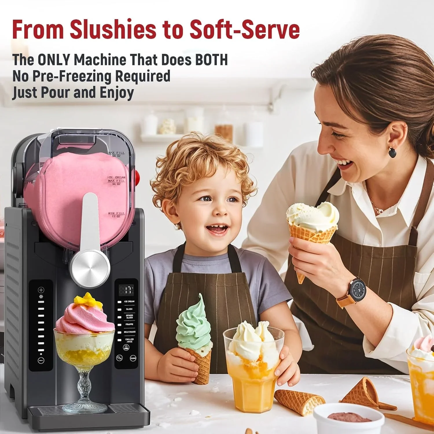 2025 Máquina para granizados UJR – Slushy Maker todo en uno sin hielo, con pantalla de temperatura en tiempo real, autolimpieza y 6 modos preestablecidos | Margaritas, cócteles, frappés, helados, smoothies, batidos