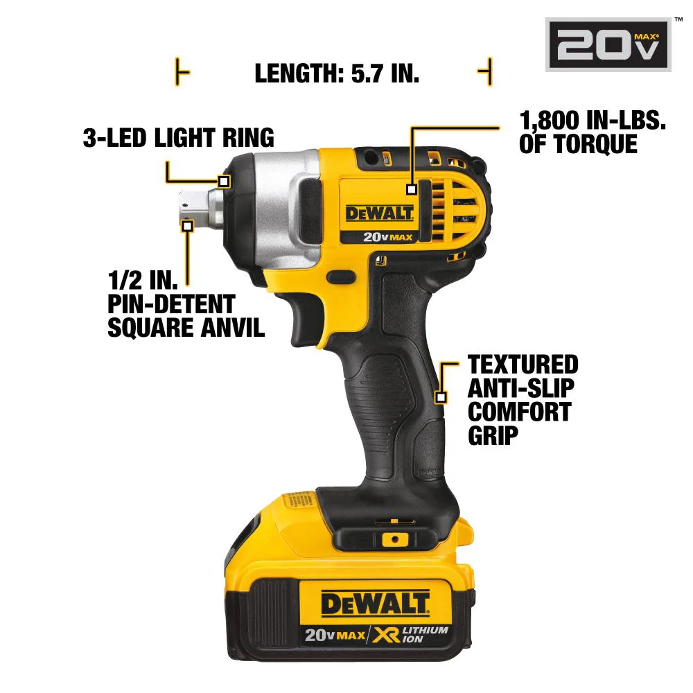 2025 Kit de Llave de Impacto 20V MAX de 1/2 Pulgada con Pasador de Retención