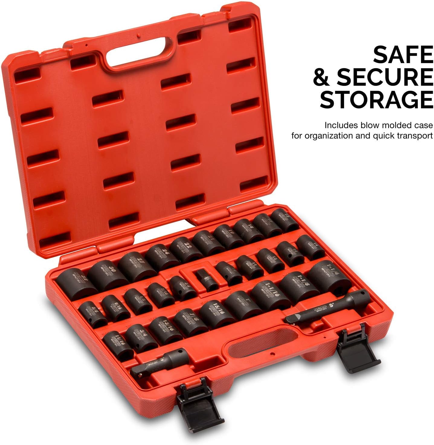 Chrome Vanadium Impact Socket Set 1/2′′ Drive, 65-Piece, SAE & Metric, Deep & Shallow, Includes Adapters & Ratchet Handle