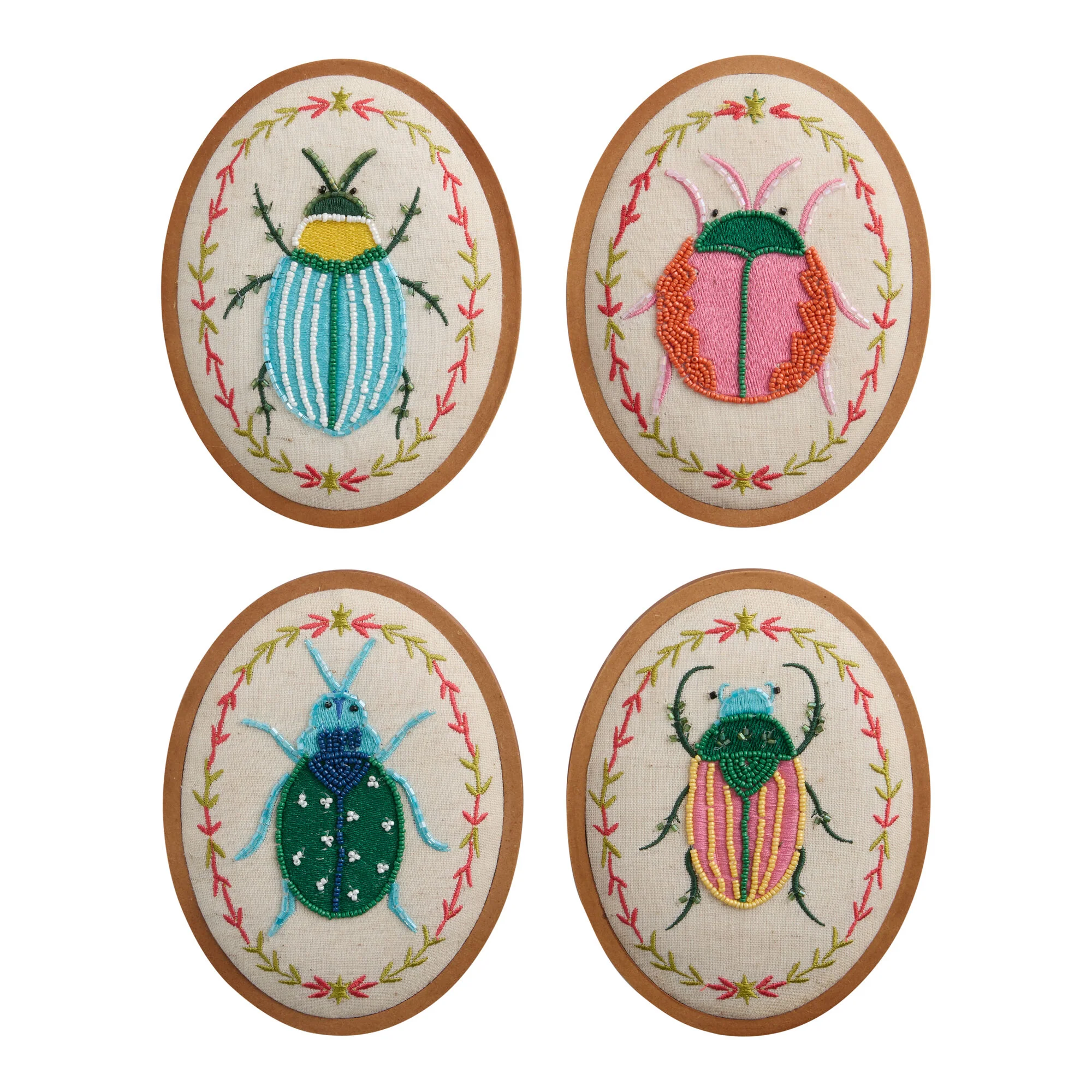 Mini Multicolor Garden Bugs Textile Framed Wall Decor 4 Piece