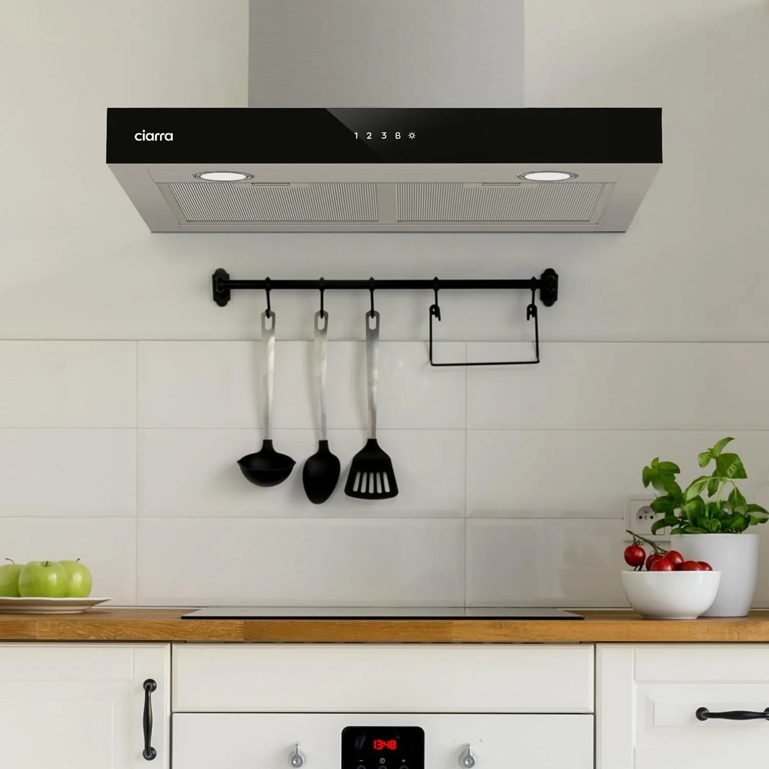 2026 Ciarra CBCS6102 Campanas Extractora 60cm 650 m³/h - Control Táctil y Wifi - 4 Velocidades - Evacuación al Exterior y Recirculación Interna por Filtro de Carbón CBCF003 - Acero Inoxidable