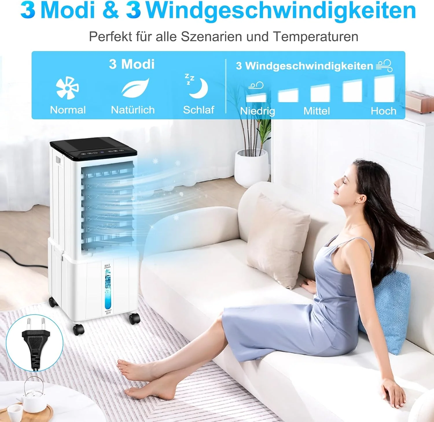 Airconditioner zonder afvoerslang, 12L 60W Mobiele Airconditioner met 12H Timer, 3 Modi, 40dB, 120�� Oscillatie, Afneembare Watertank, Afstandsbediening, Stille Luchtkoeler Air Conditioner voor Woning Kamer Ruimtes