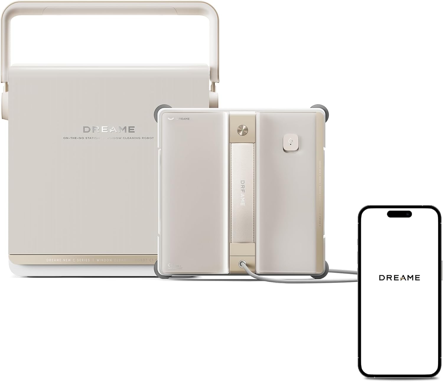 DREAME C1 Station S Kit Fensterputzroboter, Rundum-Sicherheitskonzept, Mobile Station, automatischer Kabeleinzug, CornerClean-Technologie,Dual-Spray-Technologie,intelligente Planung des Reinigungswegs