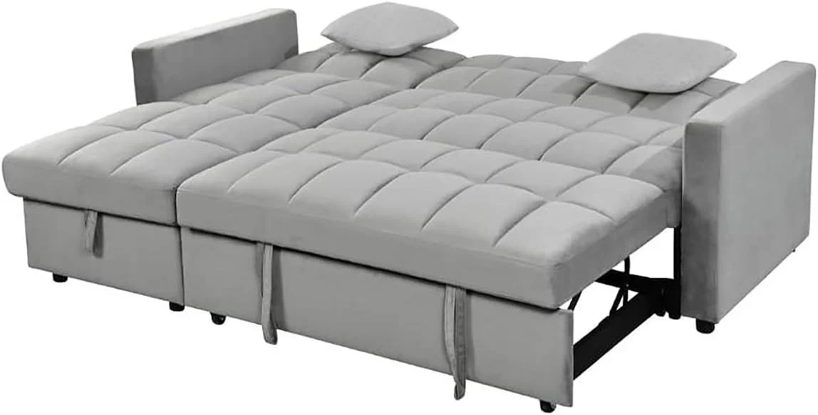 2026 Sofá Cama Chaise Longue 210x145 cm - Chaise Longue Reversible Ambos Lados con Arcón, Sofa Rinconera con Sistema de Arrastre, Armazón de Pino Macizo - Gris Terciopelo