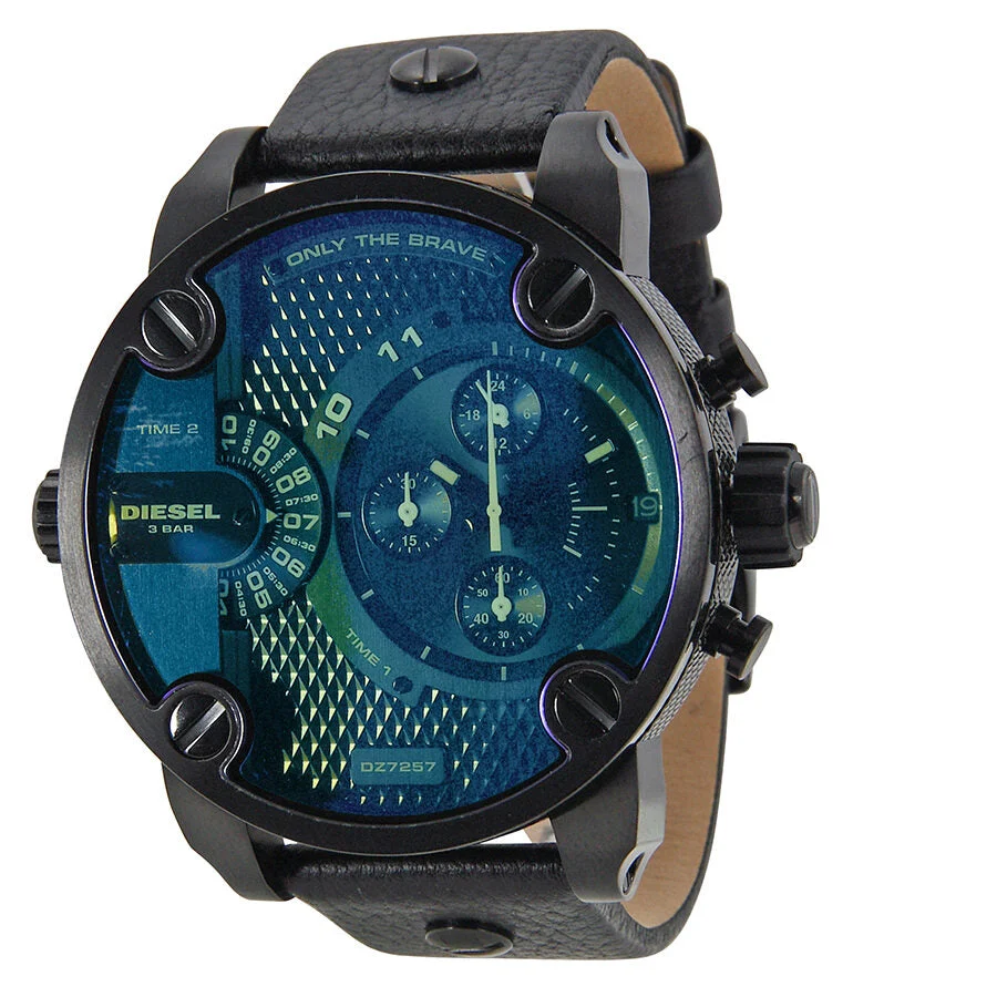 Diesel Big Daddy Chronograph Iridescent Dial Black Leather Men's Watch DZ7257
