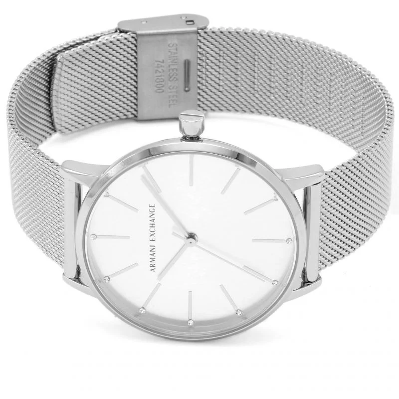 Armani Exchange Three-Hand Lola Silver Mesh Strap Ladies Watch AX5535