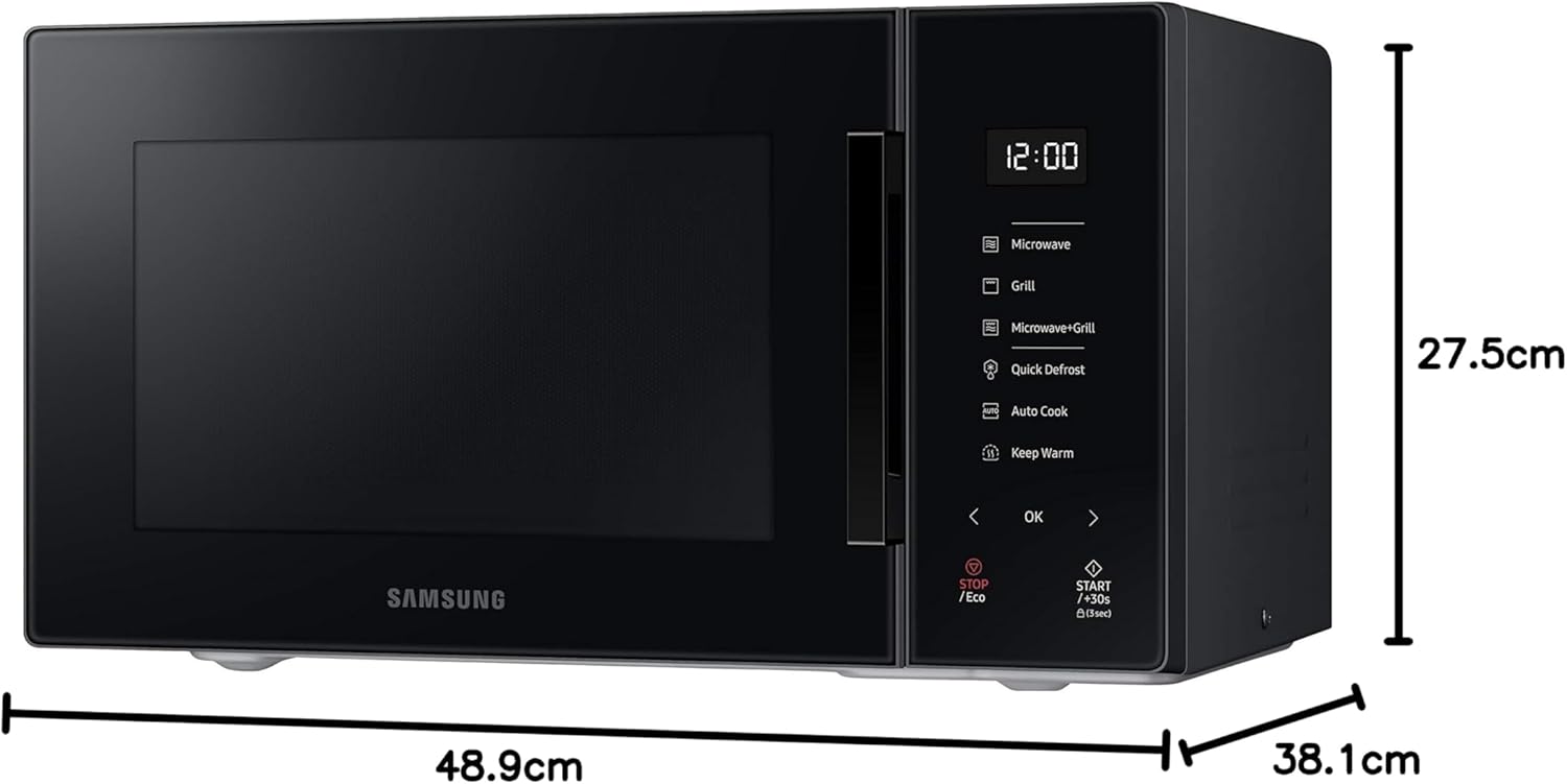 Samsung Tisch-Mikrowelle Glas Design MG23T5018CP/ET, knuspriges Kochen, AirFry, Mikrowelle + Grill 800 W + 1100 W, 23 l, 49 x 27,5 x 38 cm, Puder