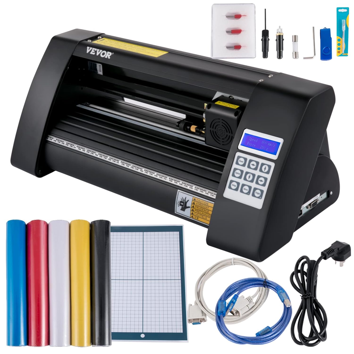 VEVOR Vinyl Schneideplotter 375 mm, Folienschneider Max. Schnittbreite 285 mm, Plottermaschine Signmaster-Software, Plotter Windowskompatibel, Folienplotter Halbautomatisch Schnittpräzision ±0,001 mm