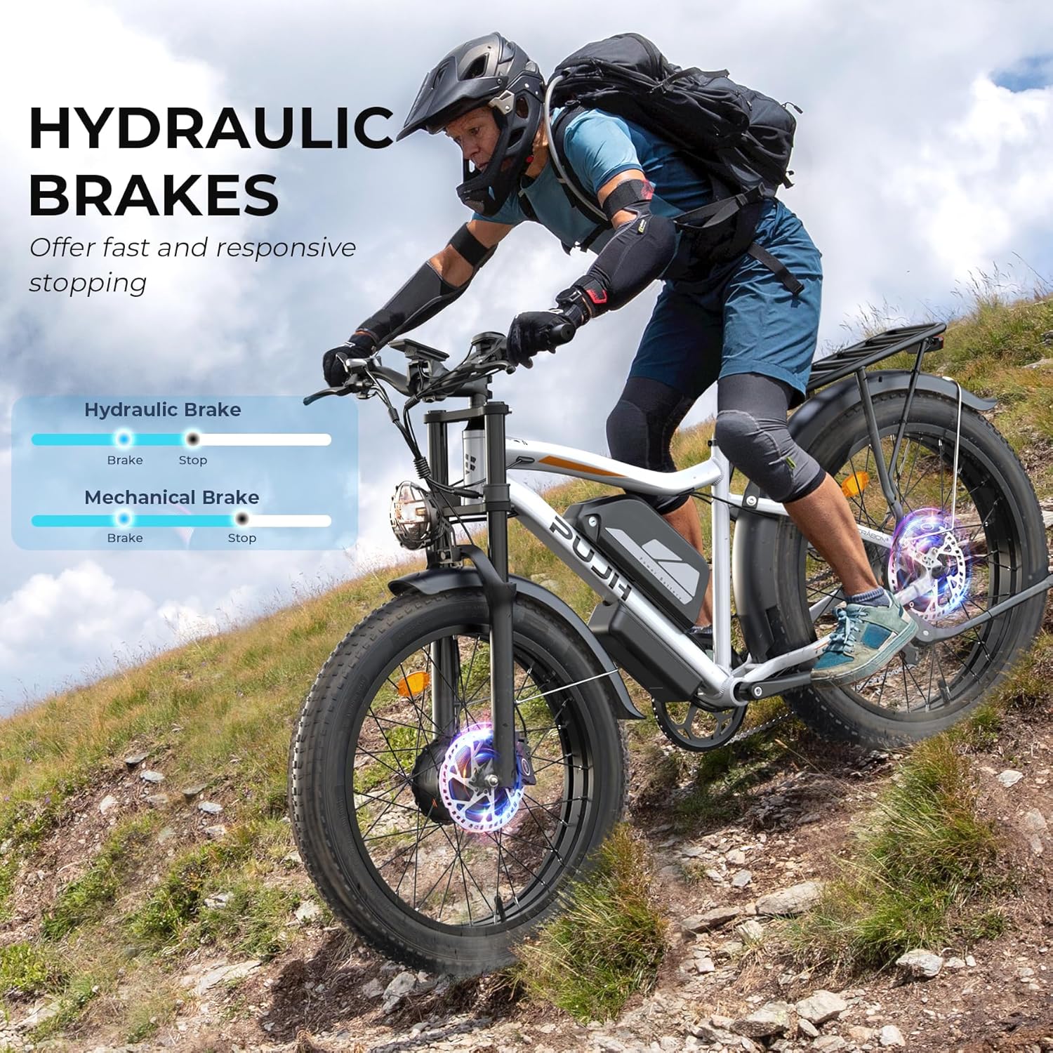PUJH Snow Electric Bike, 52V 25Ah(1300Wh) Peak 3000W Dual Motor 26 Fat Tire Ebike for Adult, Max 36 mph & 40-110 Miles Electric Moped with Hydraulic Brakes, Off Road, Dirt, Mountain E Bicycle for Men