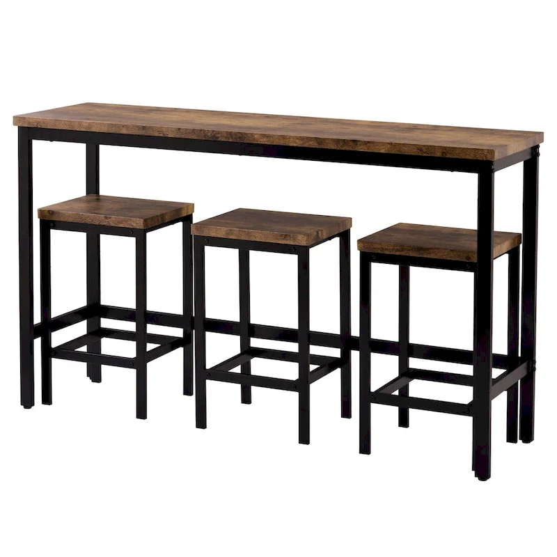 Extra Long Dining Table Set with 3 Stools Pub