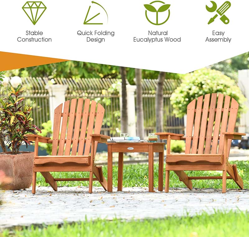 Eletriclife 3 Pieces Adirondack Chair Set with Widened Armrest