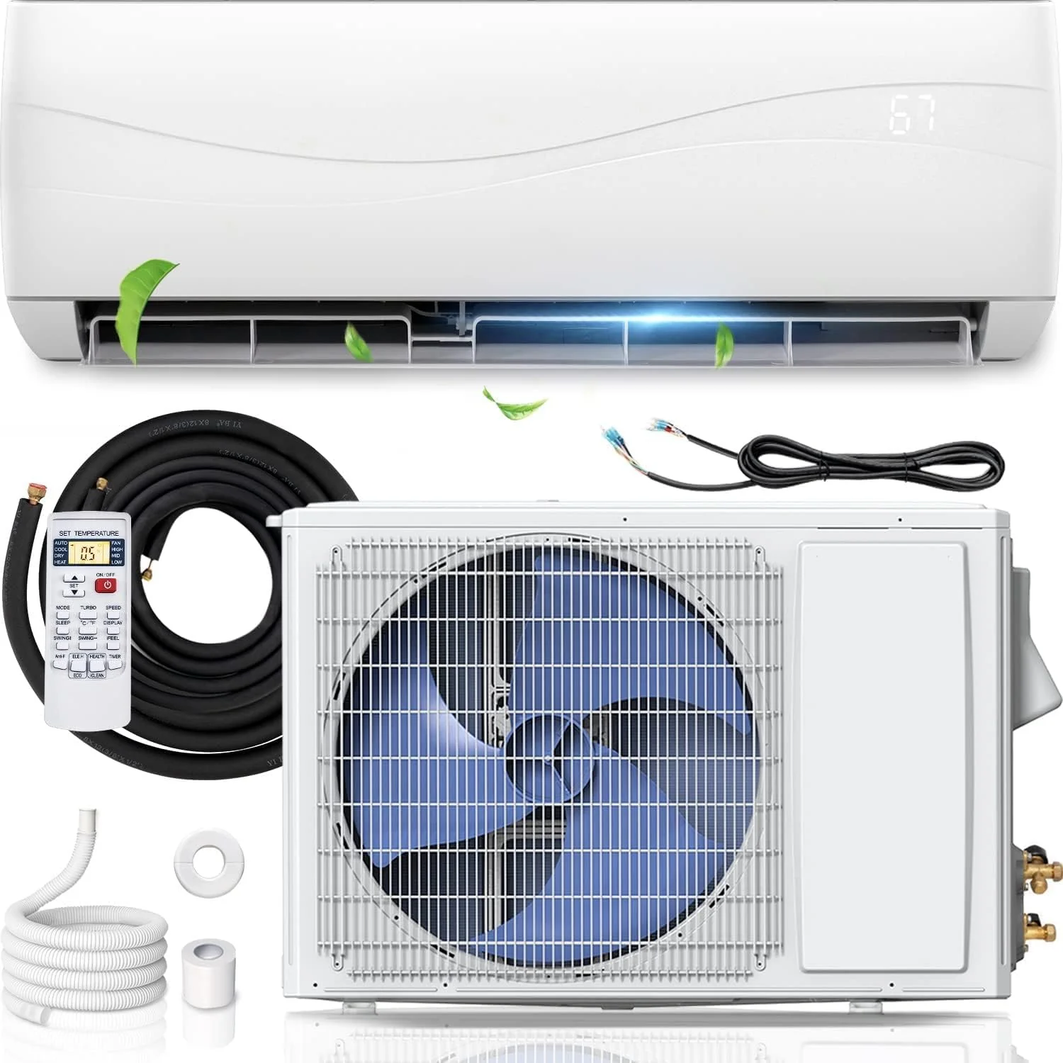 9000 Btu 17 Seer2 Mini Split Air Conditioner Amp Heater Ductless Inverter System 208 230V Wall Mounted Ac Unit With Heat Pump