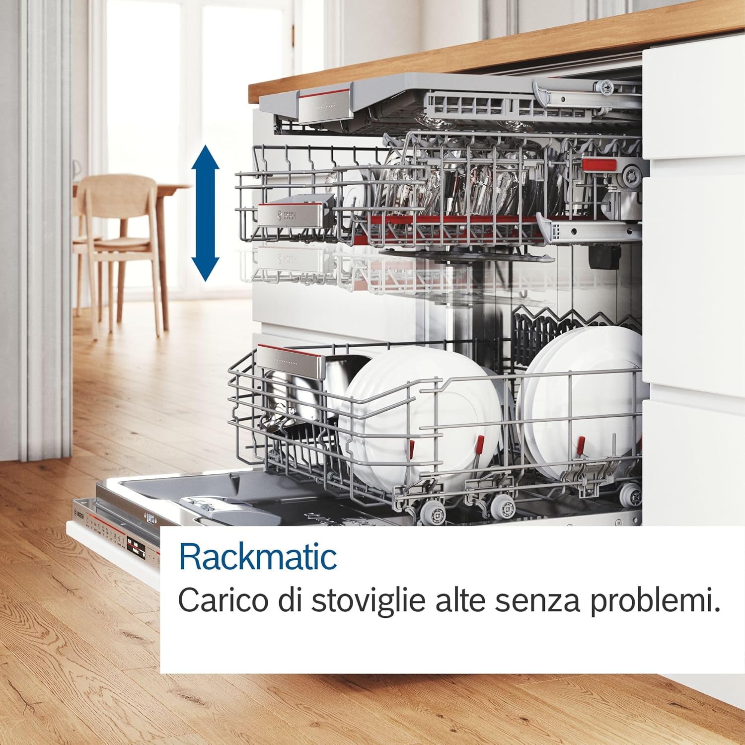 Bosch - Dishwasher Free Installation, Series 4, 60 cm. wide, 3rd tray, 14 services, Eco Silence Motor, Home Connect, Steel, SMS4HMI07E