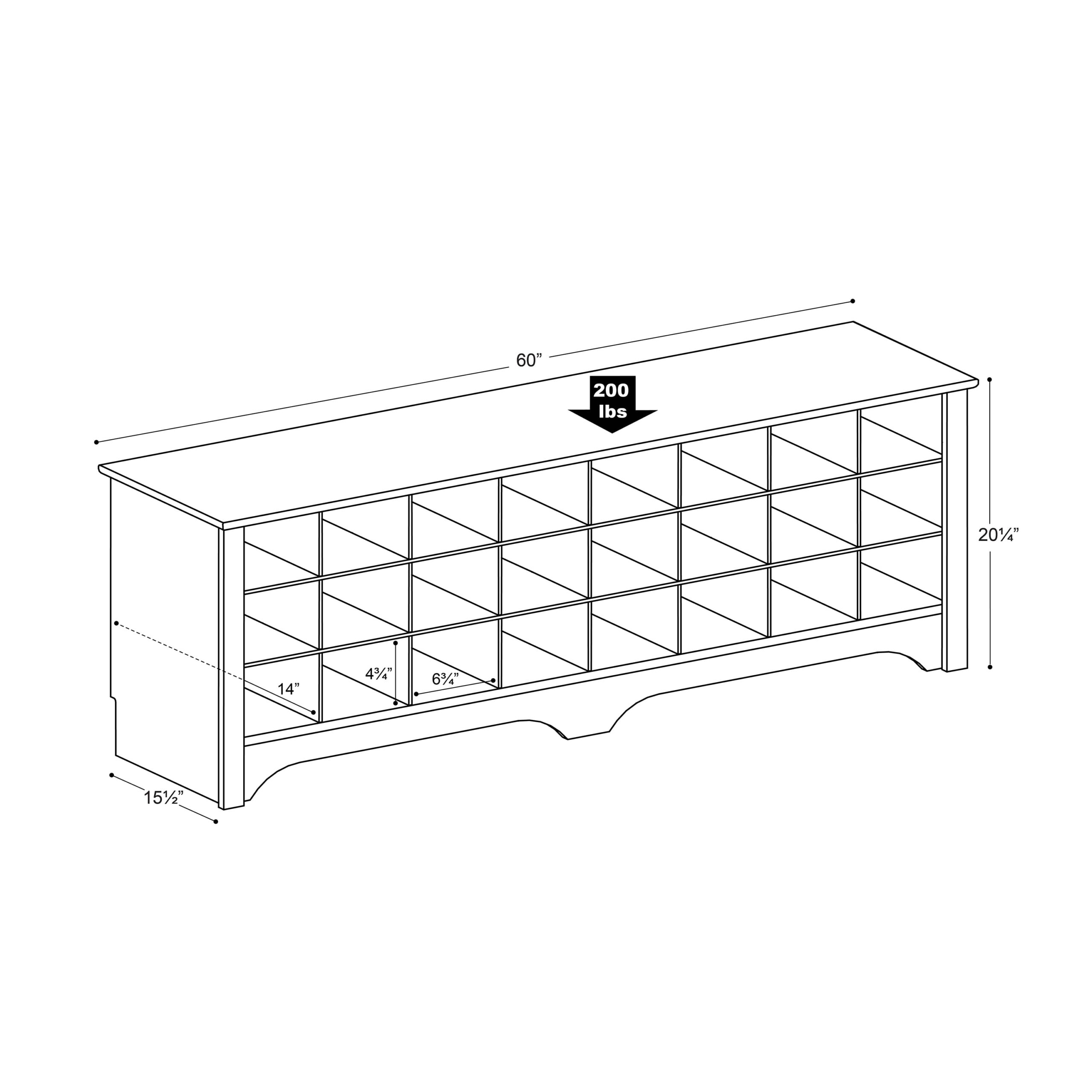 24 Shoe Cubby Wide Hall Bench, White