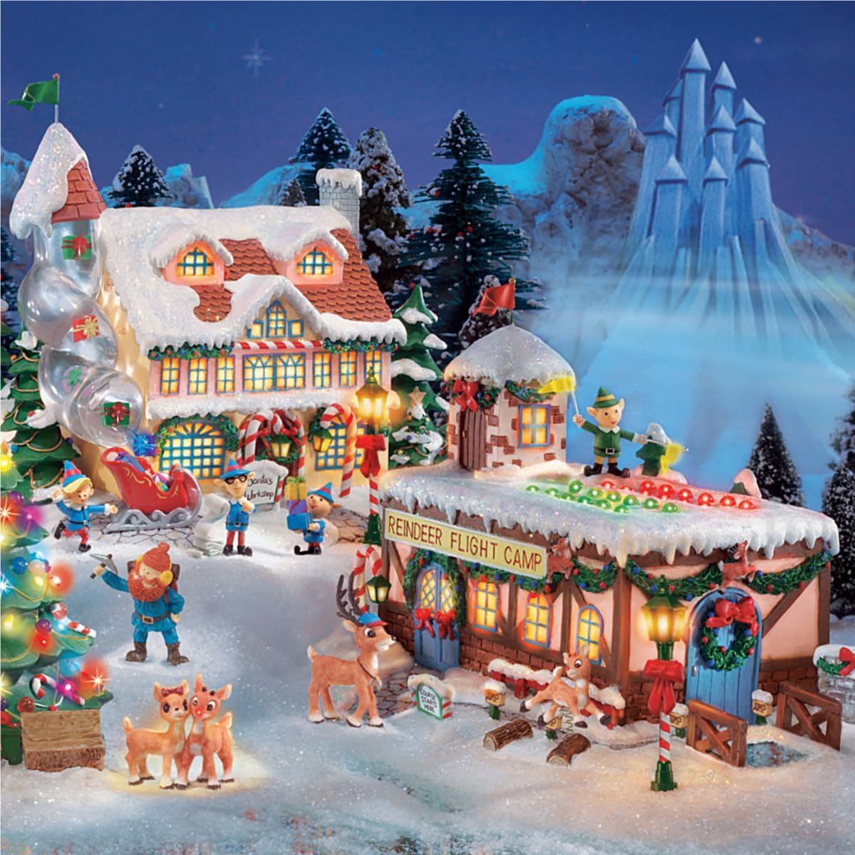 Rudolph The Red Nosed Reindeer Holiday Village Set Lights Up