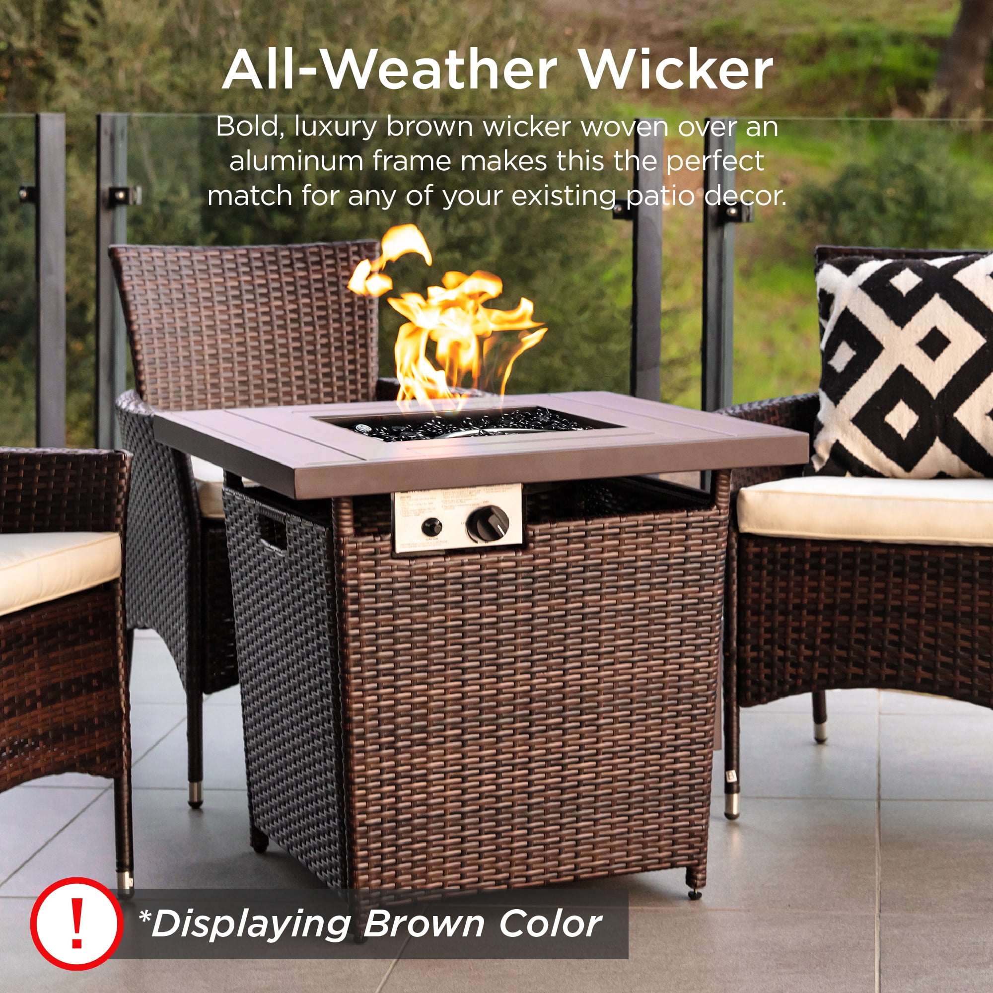Best Choice Products 28in Propane Gas Fire Pit Table 50,000 BTU Outdoor Wicker w/ Glass Beads, Tank Holder - Ash Gray
