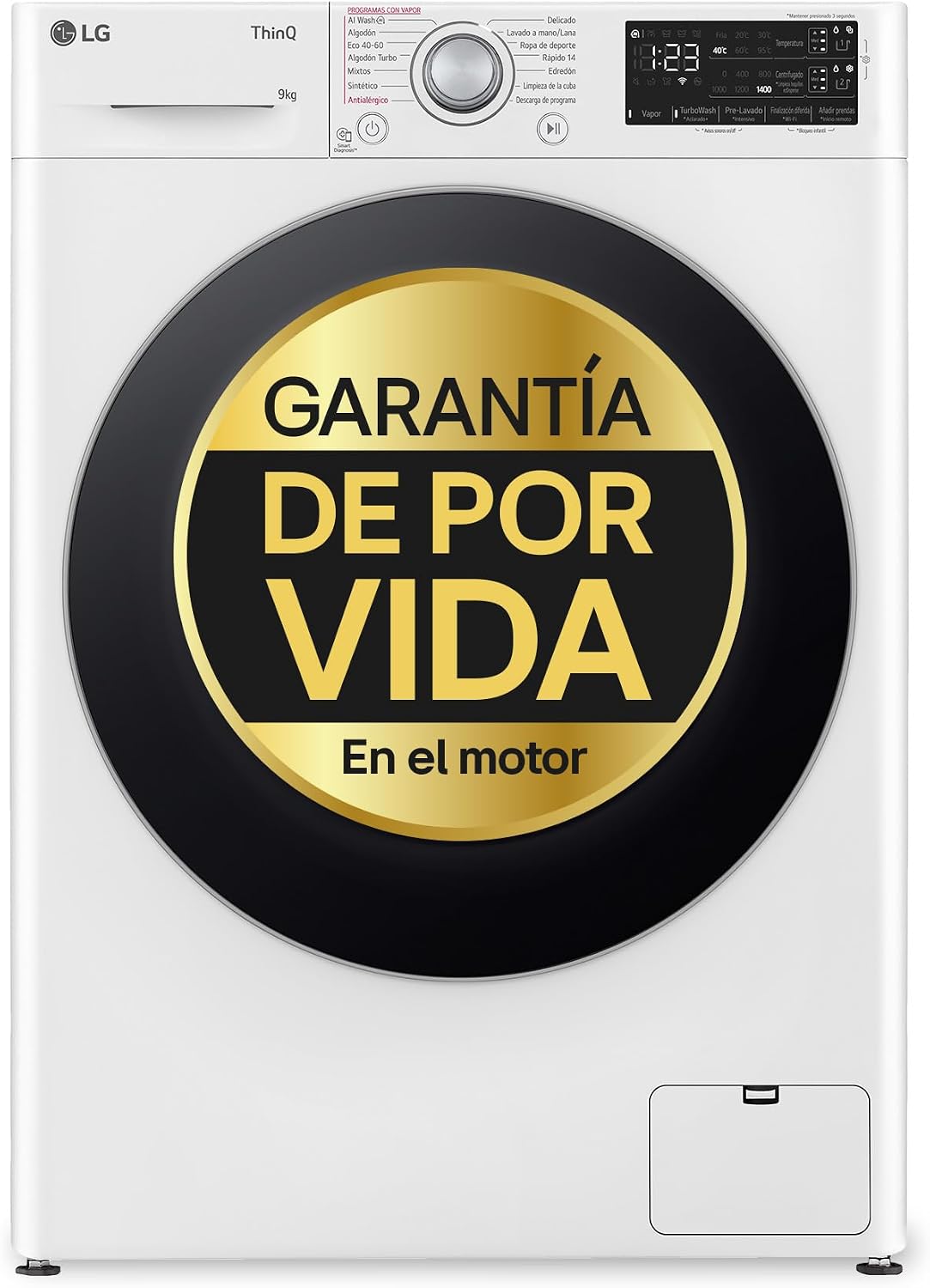 LG F4WR5509A1W - Lavadora Inteligente, 9Kg, 1400rpm, Carga Frontal, AI Direct Drive, TurboWash 360º, Autodosificador, Clasificación A, Serie 500, Blanco