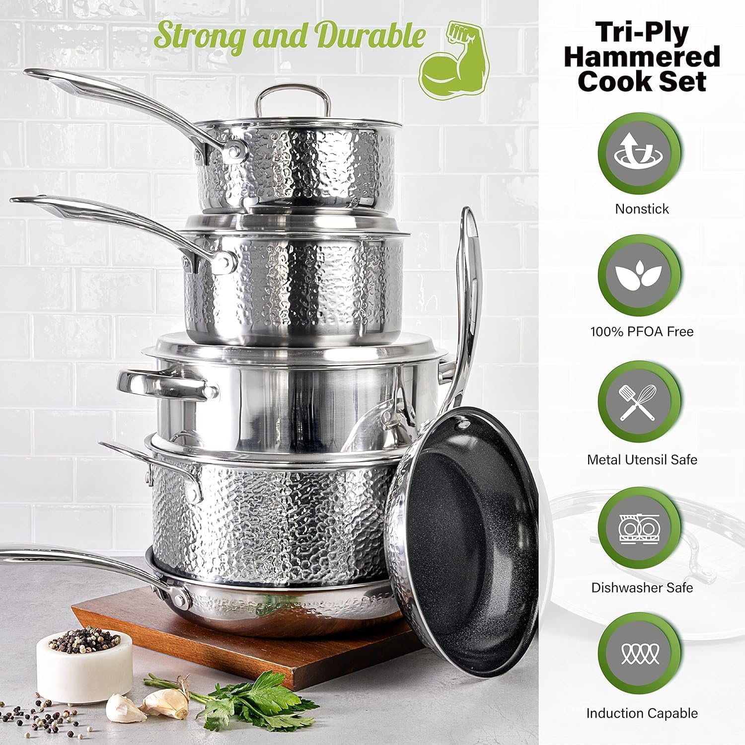 10 Pc Kitchen Pots and Pans Set Non Stick, Stainless Steel Cookware Set, Non Stick Pots and Pan Set, Kitchen Cookware Set, Pot and Pan Set, Dishwasher Safe