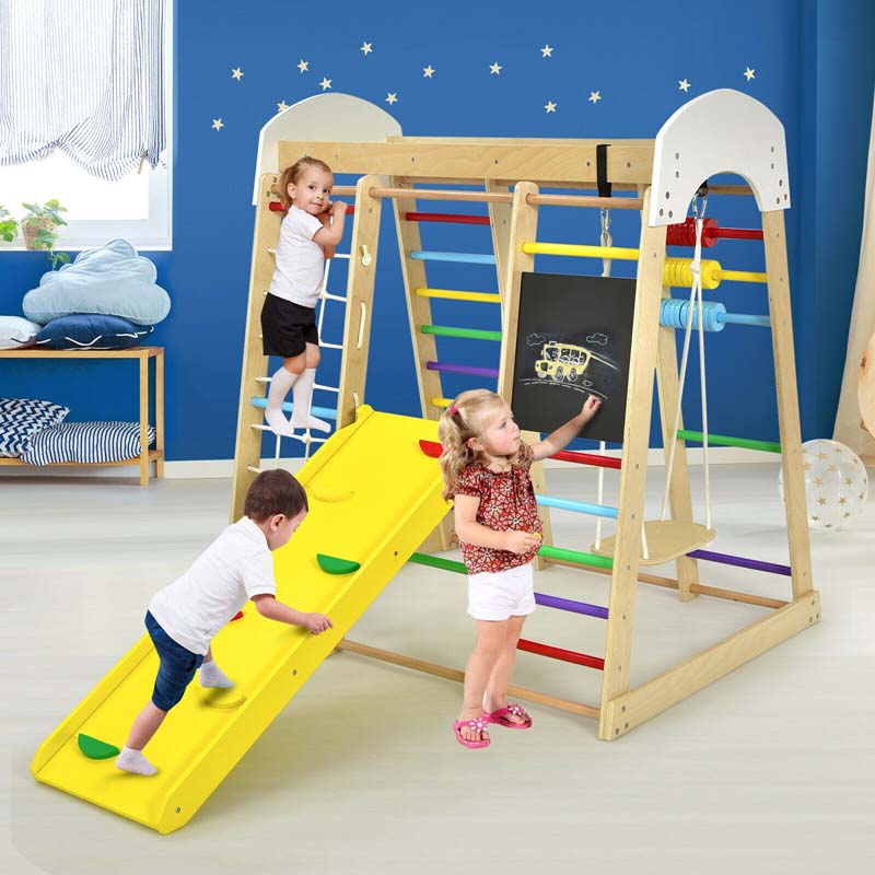 8 In 1 Wooden Climbing Toys For Toddlers Kids Indoor Playground Jungle Gym Climber Playset With Slide