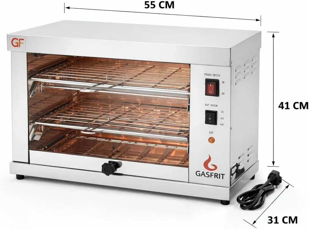 2026 Tostador Eléctrico Industrial de Cuarzo 2 Plantas, 3000W, Acero Inoxidable, Parrilla y Bandeja Recogemigas Extraíbles, Uso Profesional Hostelería