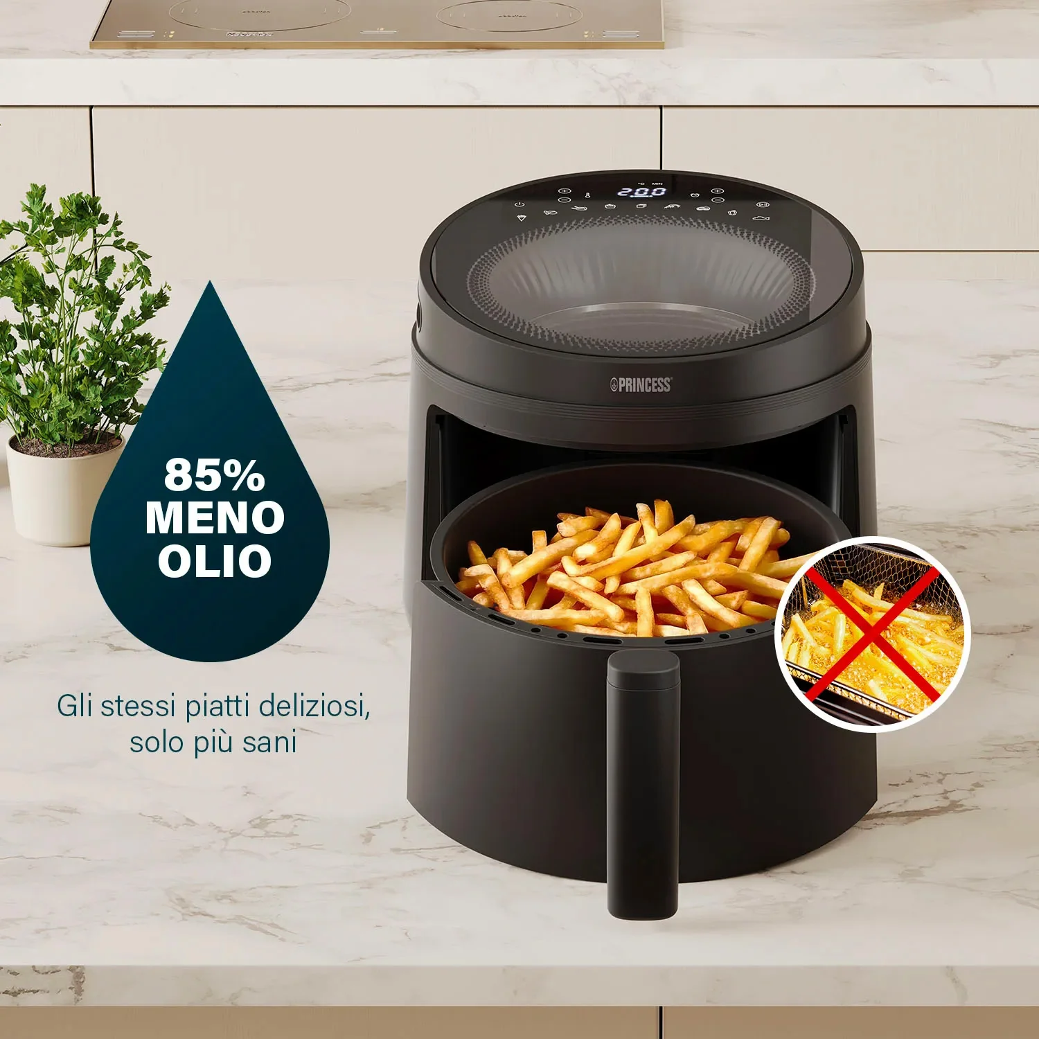 Friggitrice Ad Aria Ciclonica Con Termostato E Timer 5lt 1500w