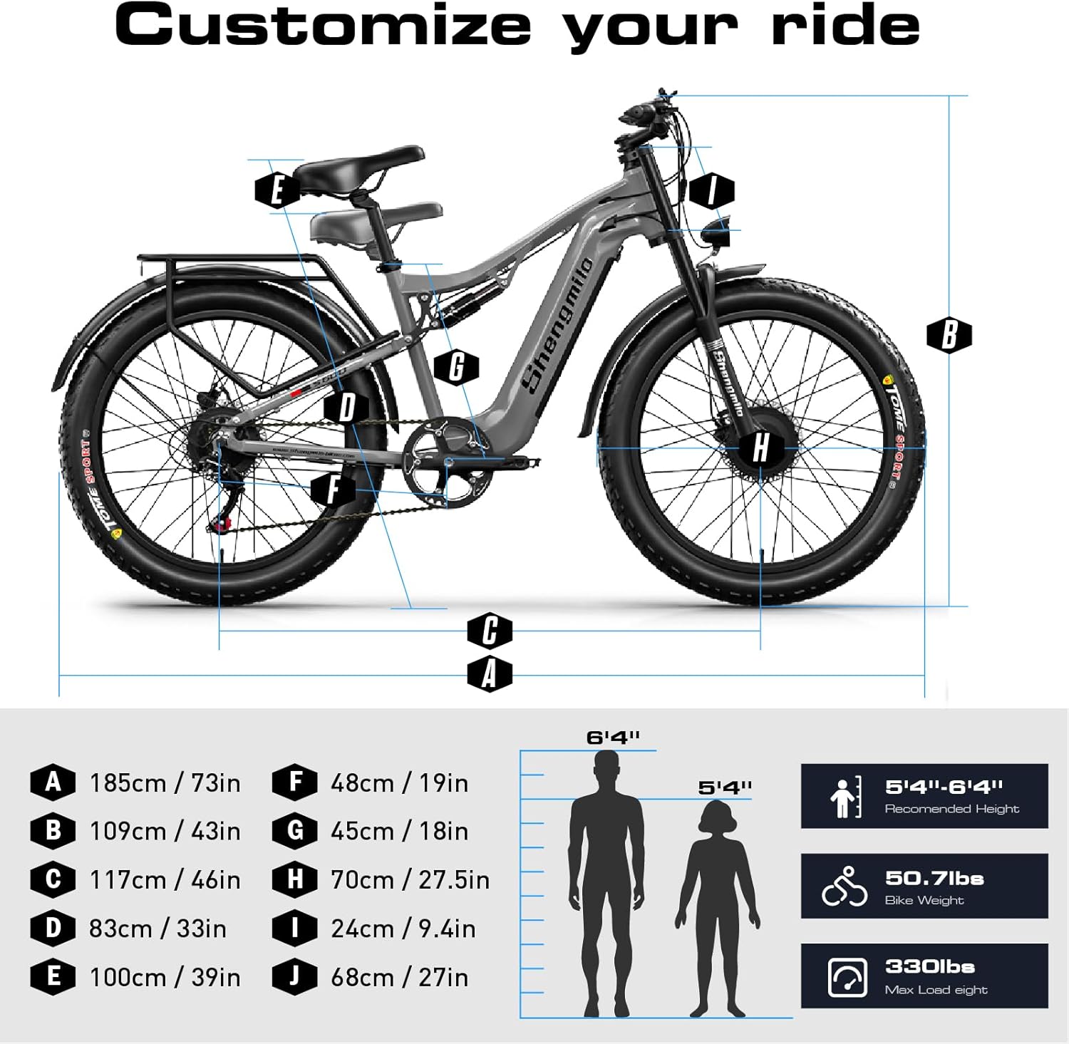 Shengmilo S600 Electric Bike for Adults,26 x 3.0 Fat Tire Ebike,2000W Dual Motors Ebike,37MPH,48V 17.5AH Battery,Full Suspension Double Shoulder Fork DNM Rear Shock Electric Mountain Bike,UL,GCC