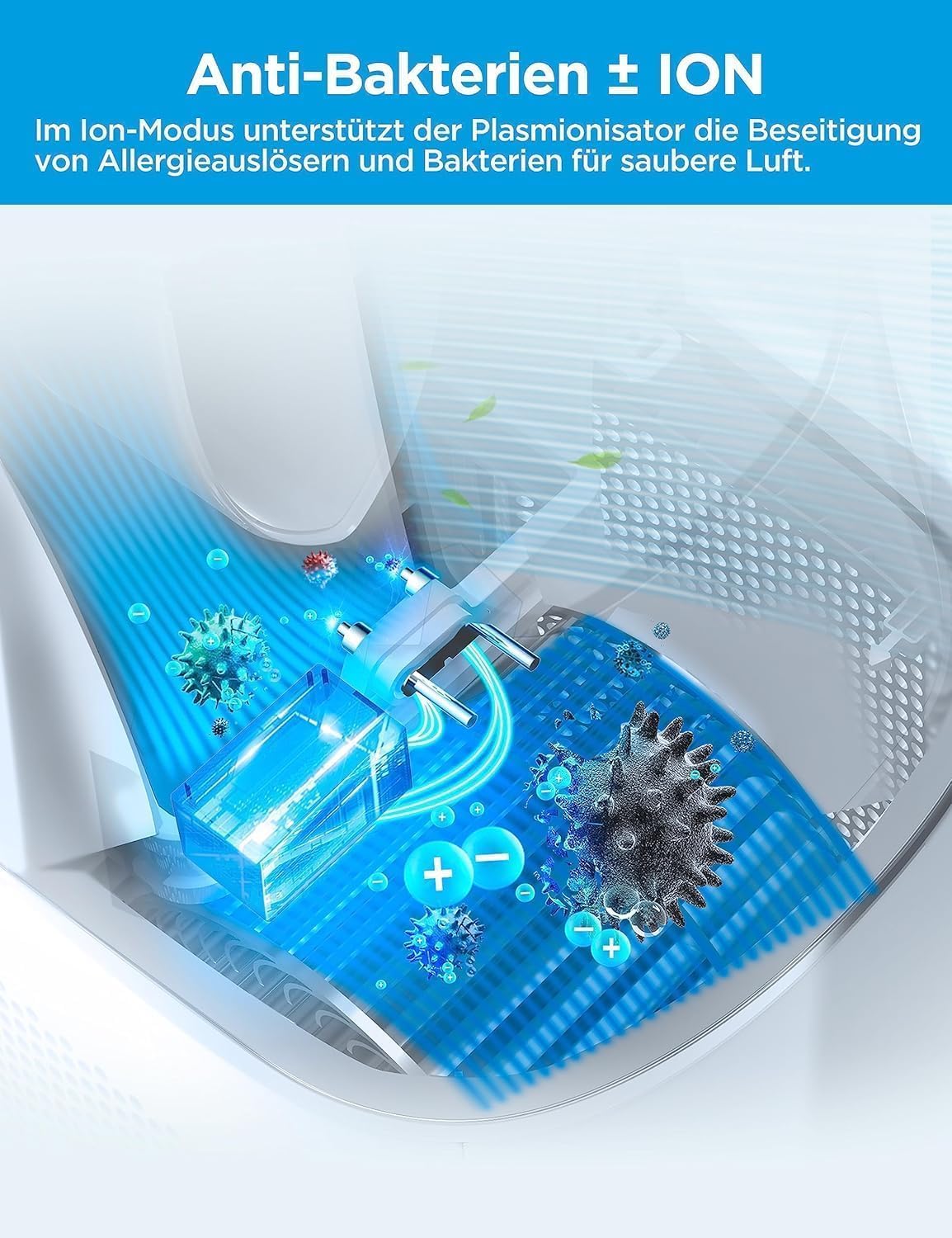 Midea MFP-120i (BL) 2 in 1 Turmventilator Leise 38dB Luftreiniger H13 True HEPA auf 47.6 ㎡ LED Display Fernbedienung Oszillation 12H Timer Kompatibel für Wireless Connection App Alexa Google