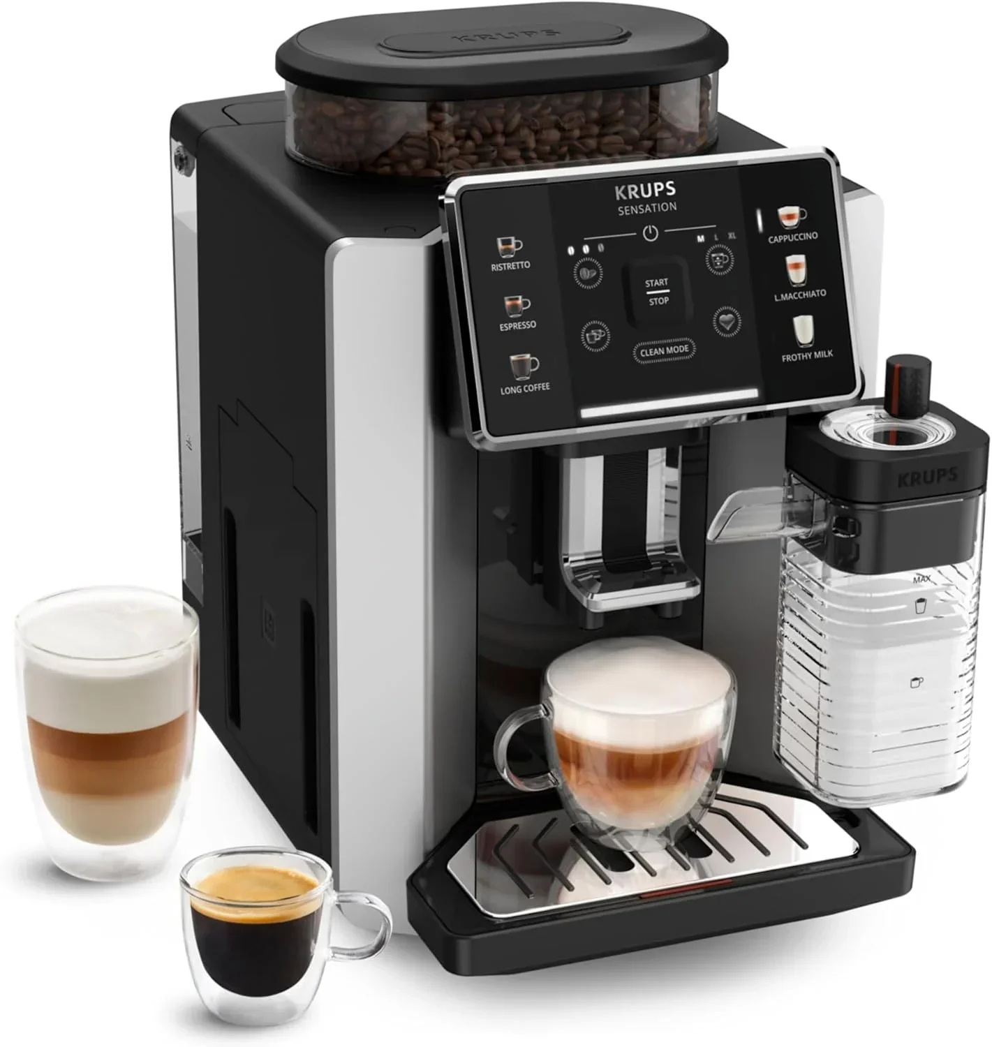 Krups Sensation Lait, cafetera espresso automática, 6 bebidas, jarra de leche, EA912E10