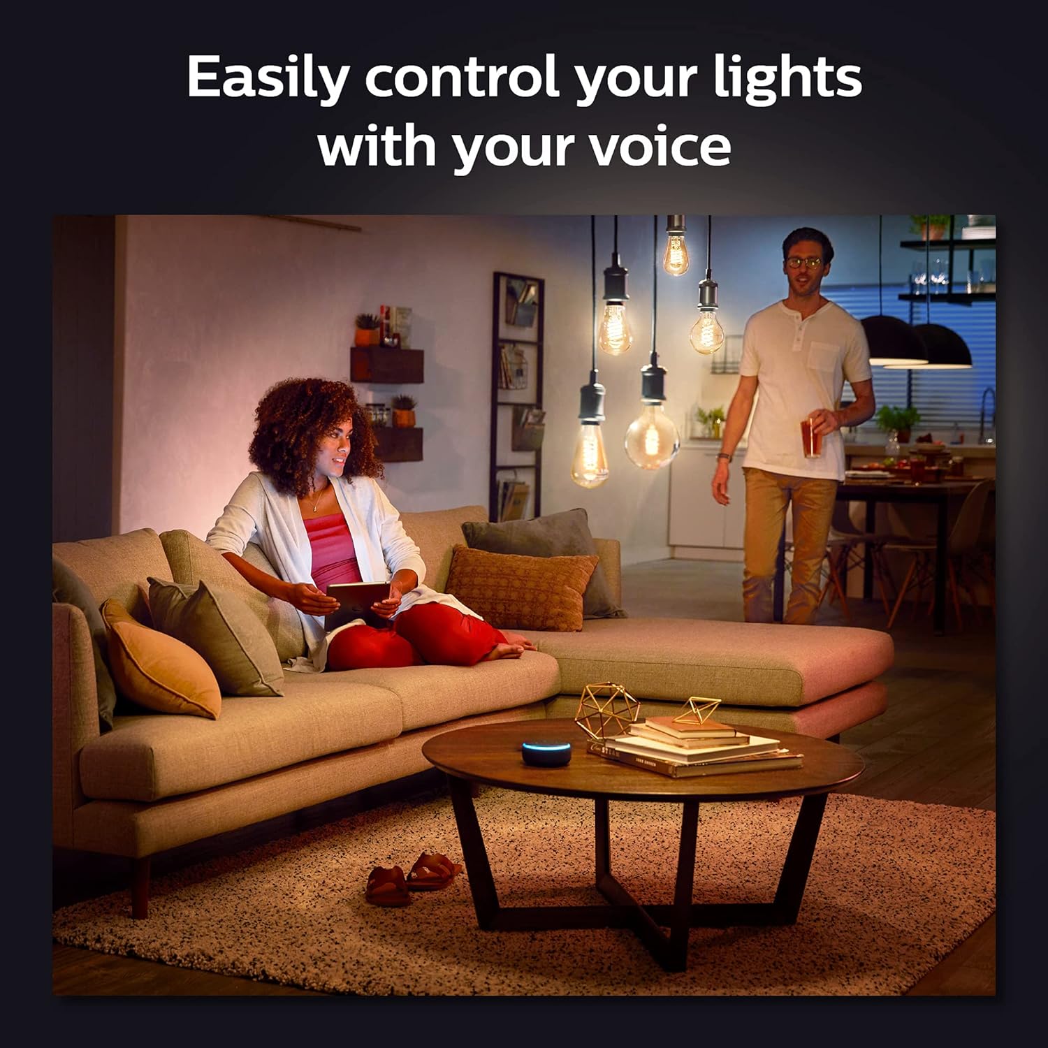 Philips Hue White Ambiance G40 LED Bulb 4-Pack, 550LM, E26, Smart Home Compatible with Alexa & Google Assistant