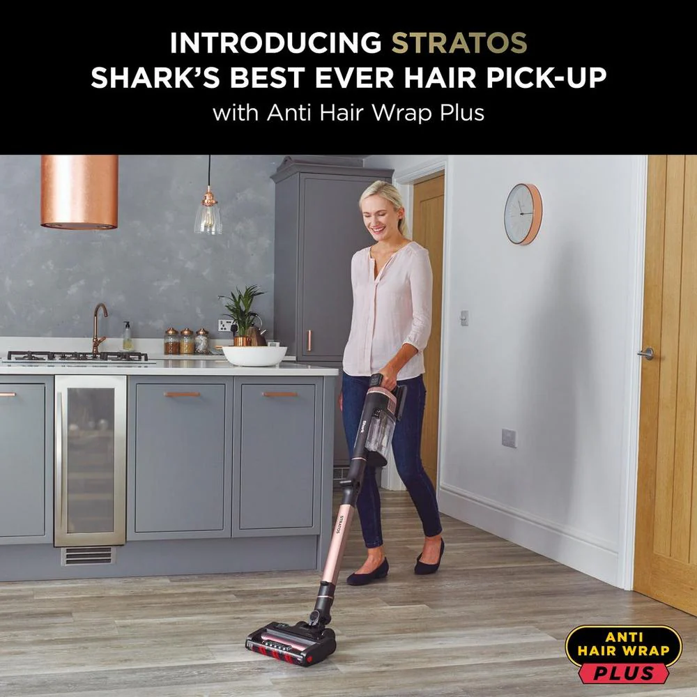 Aspiradora Escoba Sin Cable Shark IZ400UK Stratos – Gris Carbón y Oro Rosa | Anti Hair Wrap Plus – LIQUIDACIÓN