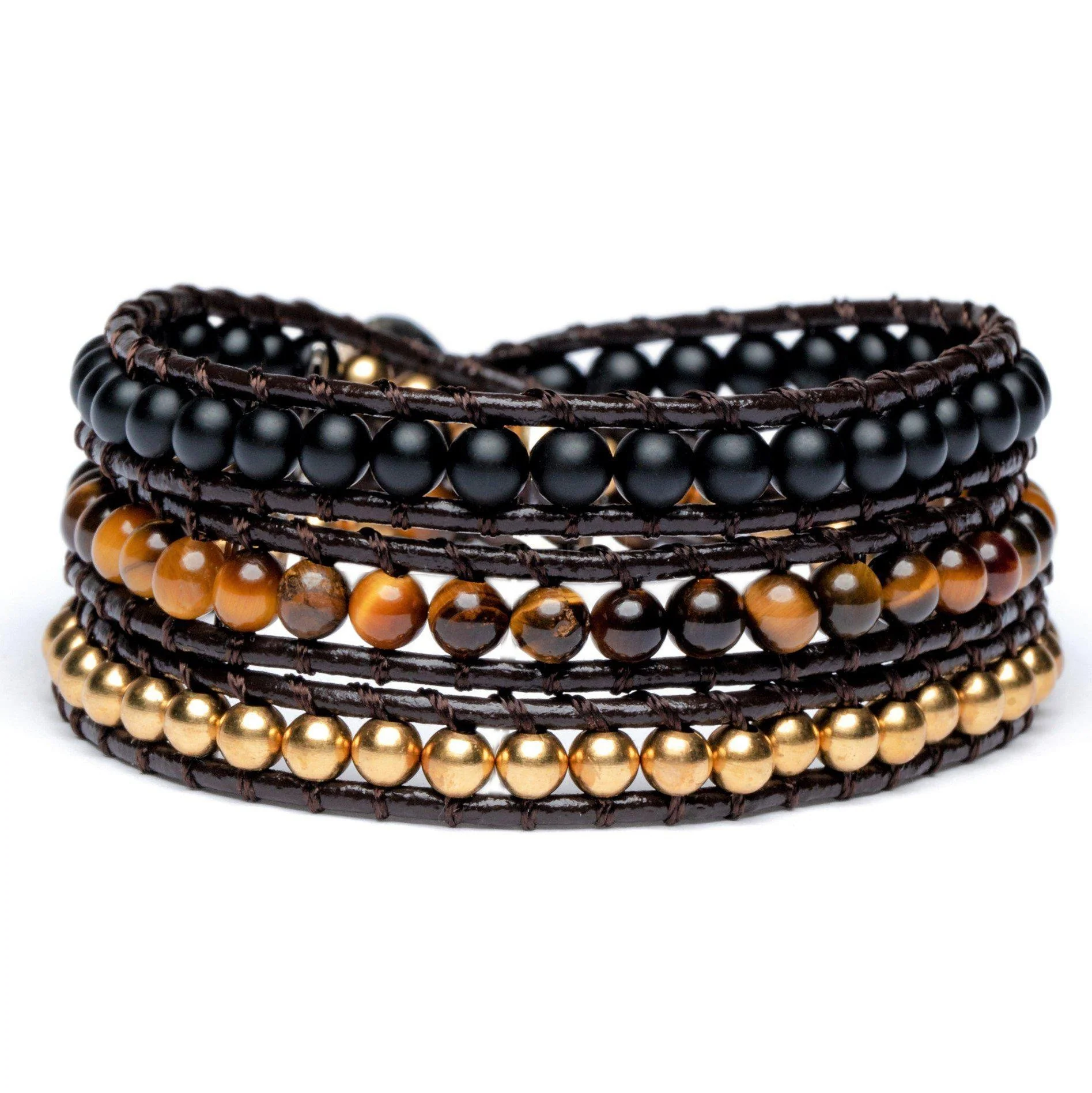 Wikkelarmband Balans - Tijgeroog & Frosted Agaat - Positiviteit