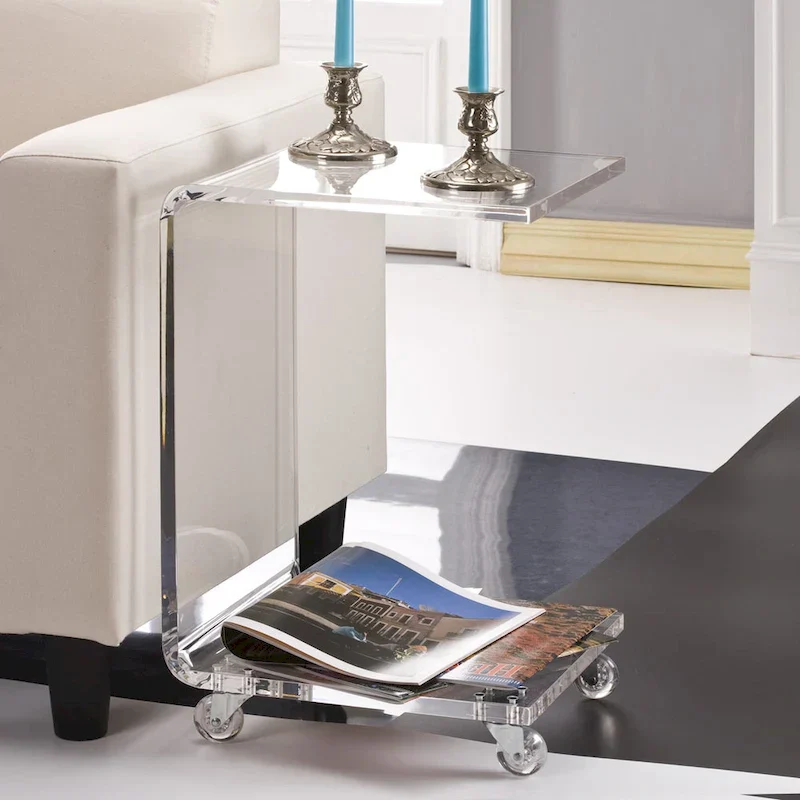 C-Shaped 100% Acrylic Accent Table for Indoor/Outdoor Use