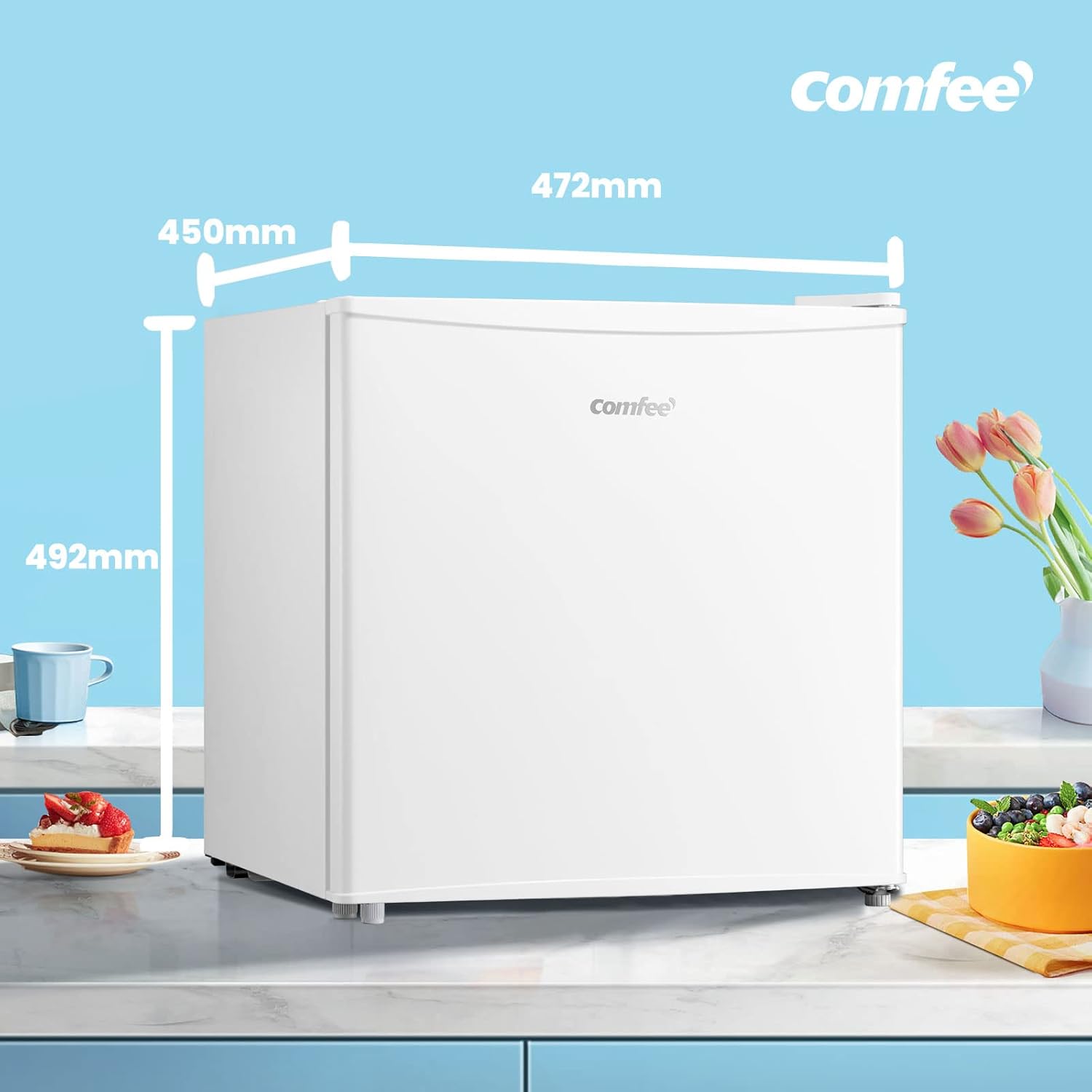 Comfee Freistehend, RCU40WH2(E) Mini Gefrierschrank/31L / 4-Sterne-Gefrierfach/Kompakte Größe/Reversibles Türscharnier/Verstellbare Standfüße / 147kWh/Jahr/Weiß