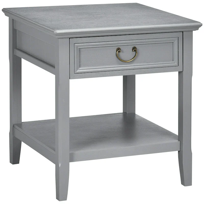 Vintage Side Table with Storage: End Table Featuring Drawer and Open Shelf for Bedroom and Living Room