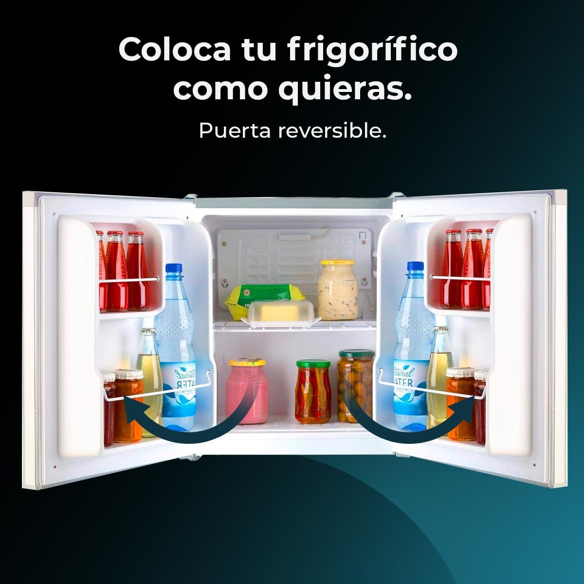 Cecotec Mini Fridge 46 L GrandCooler 20000 L SilentCompress Black. Height 48.8 cm, Width 48 cm, Low Consumption, Reversible Door, Cyclic Operation, Compact Design