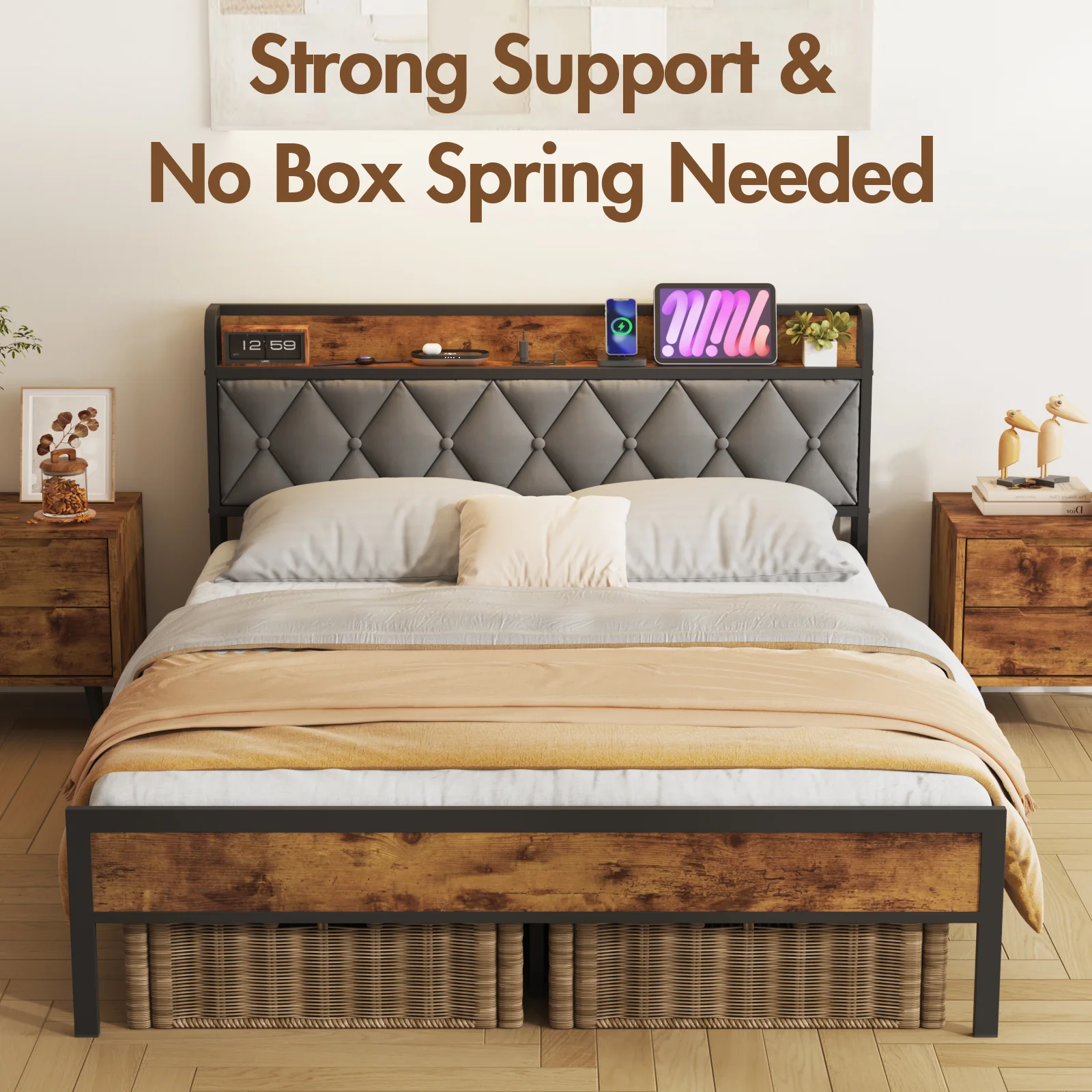 Bed Frame with Charging Station