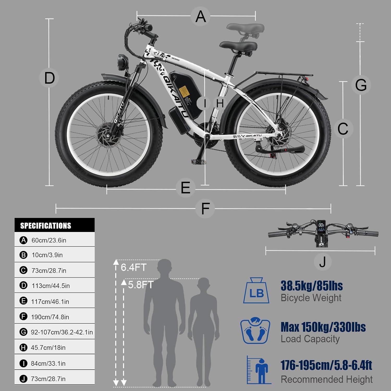 Electric Bike for Adult, 26 x 4.0 Fat Tire Ebike, 1000W/2000W Peak Electric Bicycle, 48V 13/17.5/23AH Waterproof Battery, Front Suspension Ebike, 27MPH-46MPH, Adjustable Seat, UL and GCC Certified
