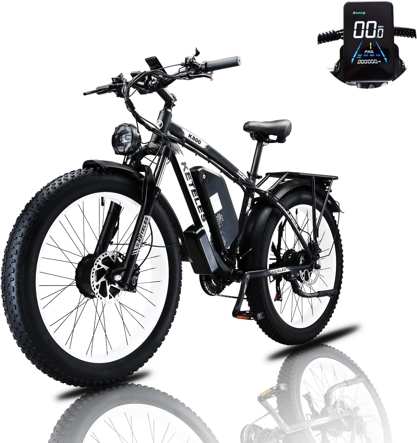 Electric Bike for Adult, 26 x 4.0 Fat Tire Ebike, 1000W/2000W Peak Electric Bicycle, 48V 13/17.5/23AH Waterproof Battery, Front Suspension Ebike, 27MPH-46MPH, Adjustable Seat, UL and GCC Certified