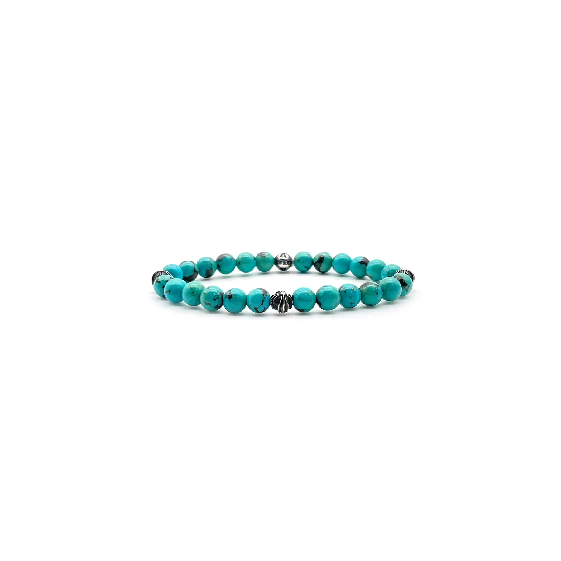 Chrome Hearts 6mm Turquoise Beaded 4 Silver Cross Ball Bracelet