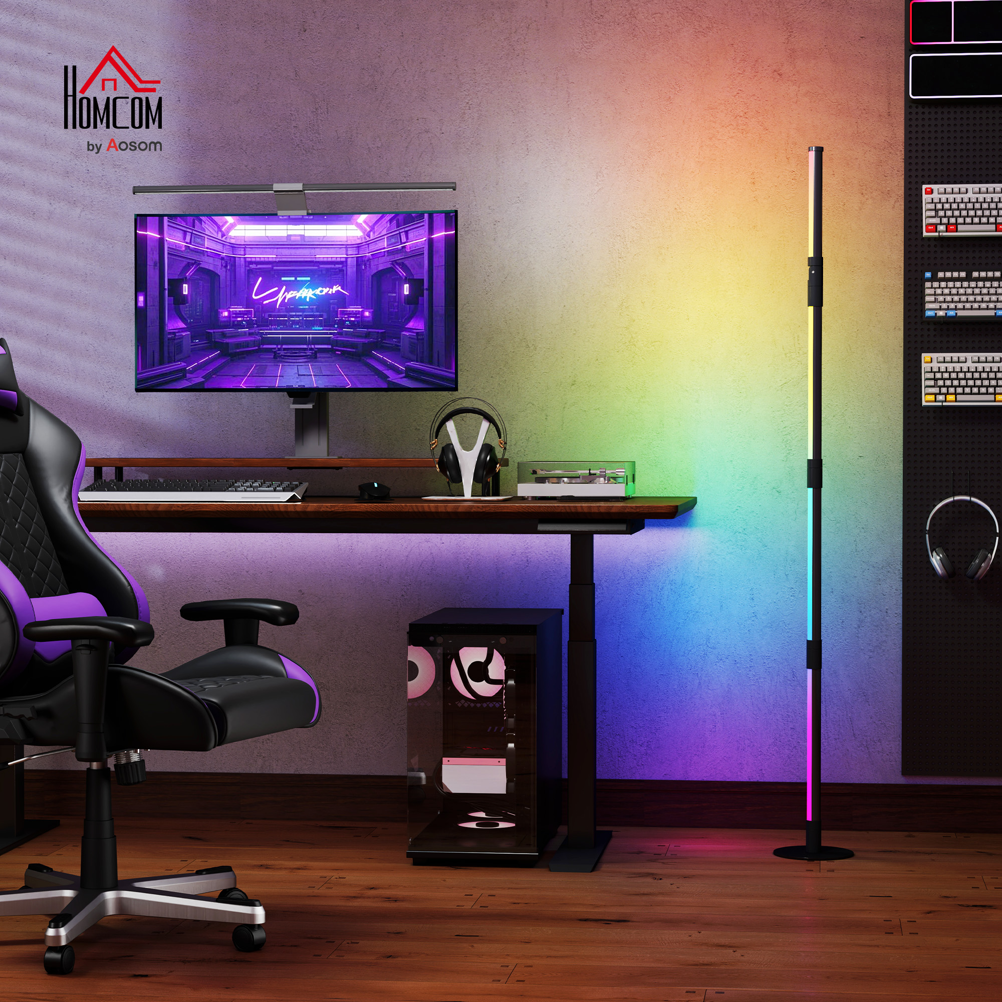 LED-vloerlamp, Met Voetbediening, Verschillende Kleuren, Timer, App, Muziek-Synchronisatie, Donkergrijs