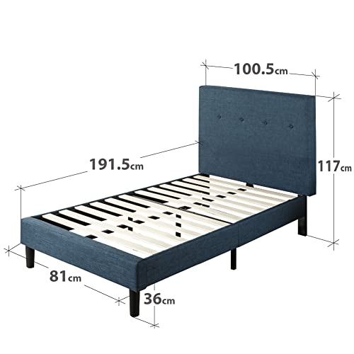 Zinus Omkaram Letto 80x190 cm   Stuttura letto 36 cm di altezza   Struttura letto a piattaforma imbottita con testata e supporto a doghe in legno   Blu scuro : Casa e cucina
