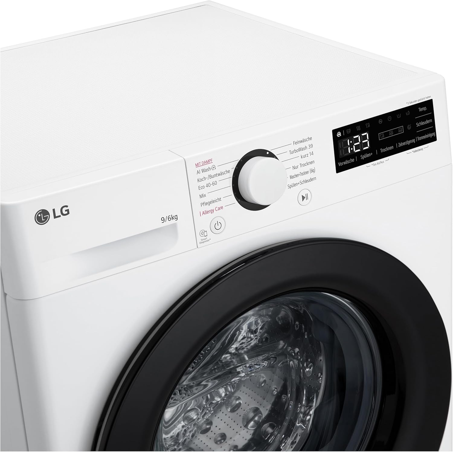 LG V7WD107H2E, Klasse E, Frontlader-Waschtrockner 10,5 - 7 kg, 1400 U/min, AI Direct Drive, Wi-Fi, Tiefenreinigung mit Dampf, TurboWash, Größere Kapazität, 62 x 60 x 85 cm ꟷ Weiß