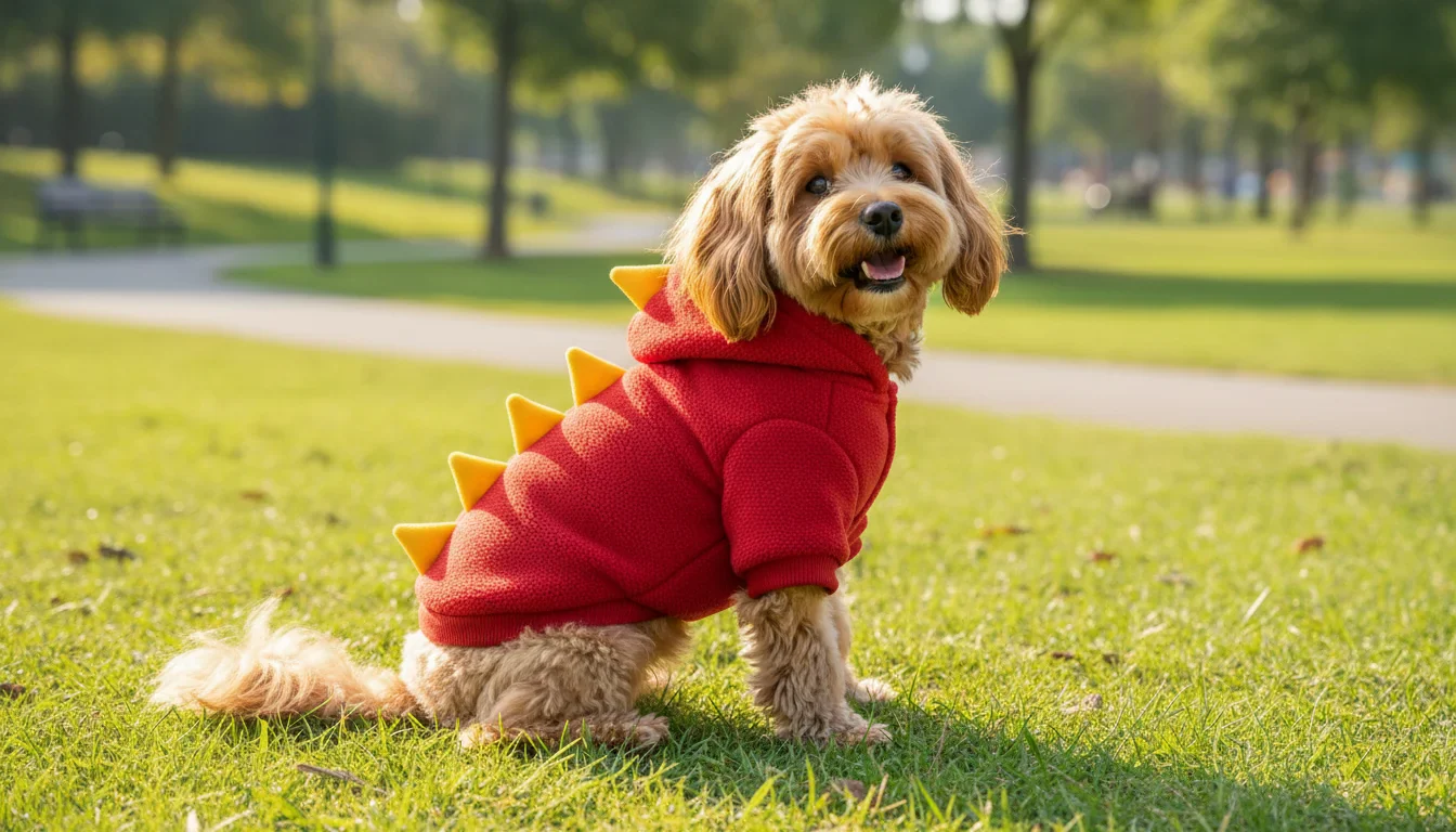 Warm Fleece Dog Hoodie with Dinosaur Design for Small Dogs