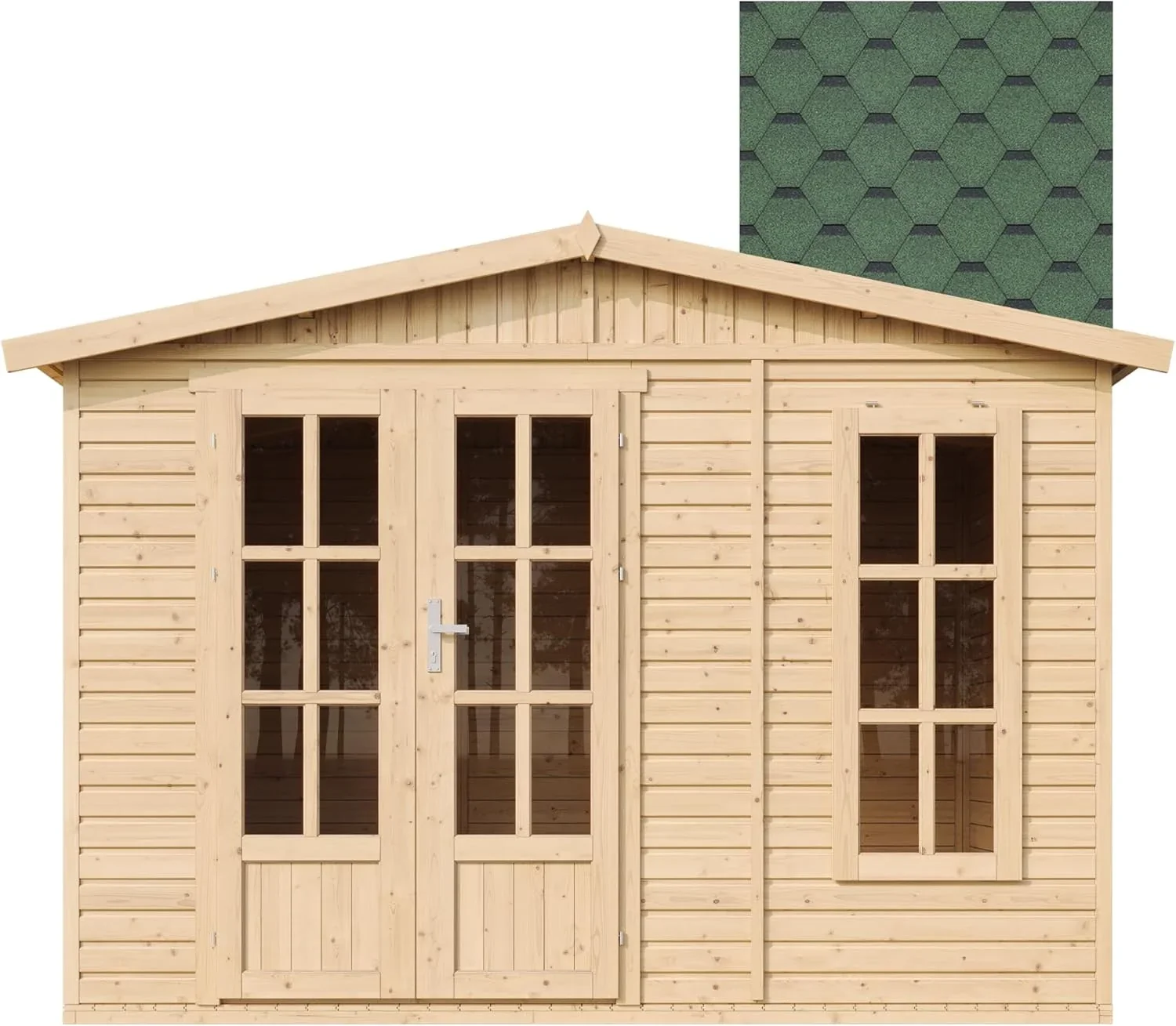 2026 TIMBELA Caseta de jardín de Madera de 6 m2 - Cobertizo Jardin Exterior con Suelo, Ventana, Puerta Doble - Cabaña de jardín para Trabajar en casa - con Tejas bituminosas Verde M334FB+H334FBGREEN