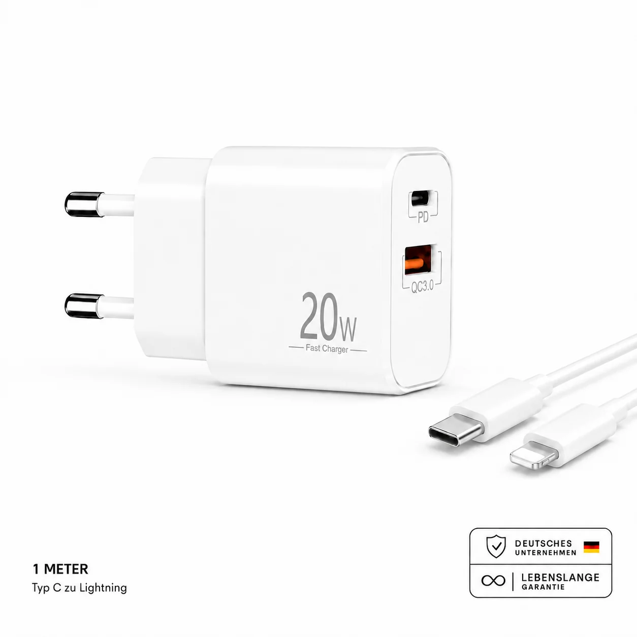 Schnellladegerät USB-C + USB-A Dual Netzteil Universal mit Kabel