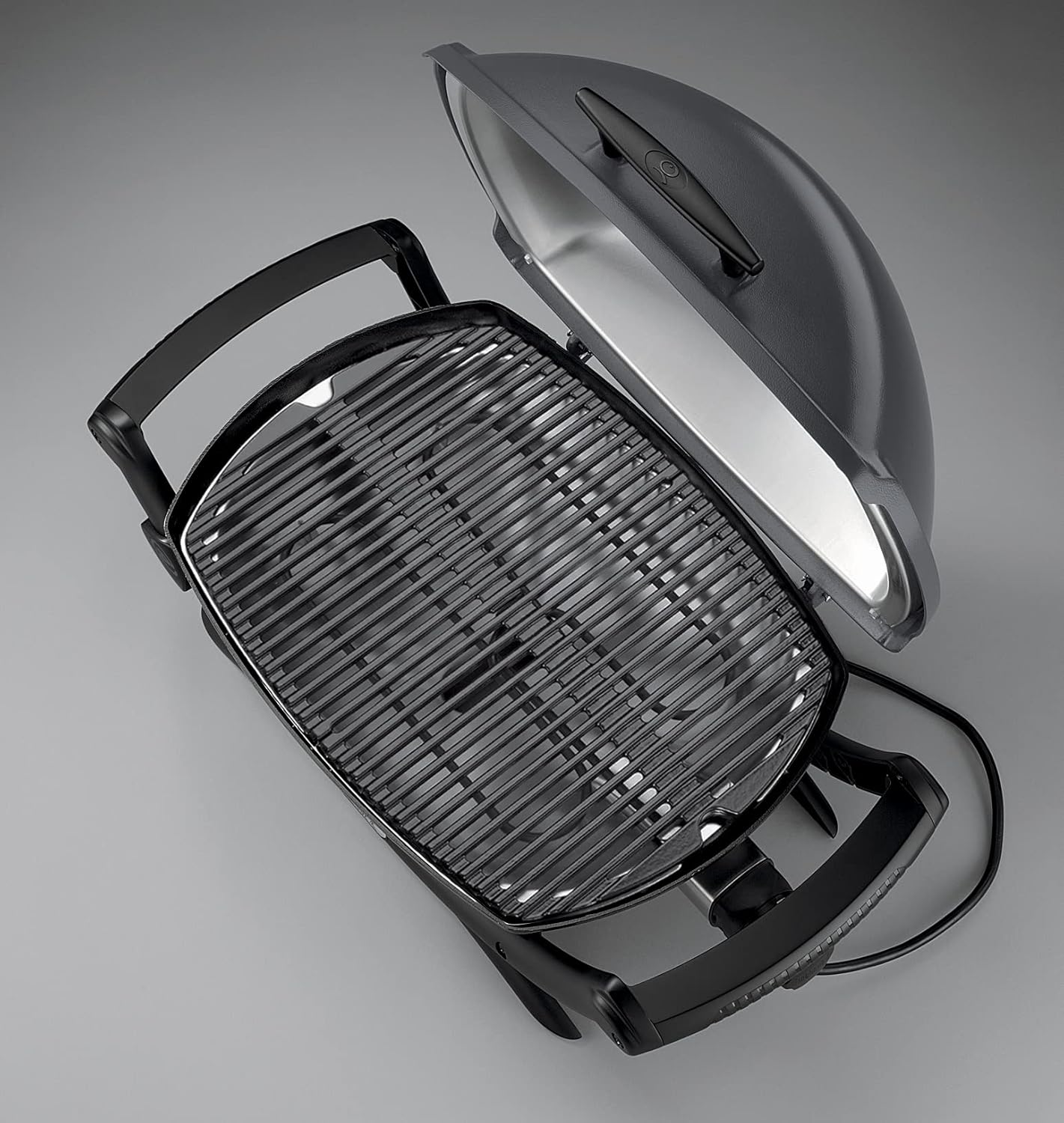 Weber Q2400 Elekrogrill mit Stand + Seitentischen, 54 x 39cm Grillfäche, portable, 2-geteilter porzellanemaillierter Guss-Grillrost, Aluminiumguss Deckel & Gehäuse - Dark Grey (55020879)